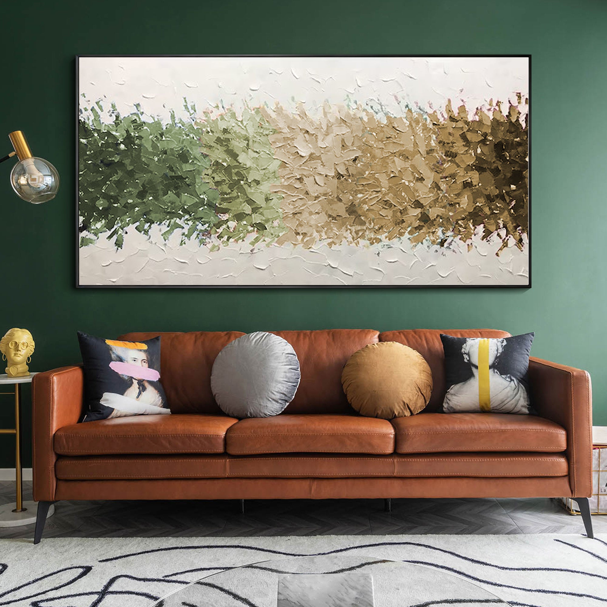 STRATA GRADIENT: Texture Wall Art, Hand-Painted Horizontal Sage Green to Earthy Brown 3D Impasto Heavy Texture Studio Art
