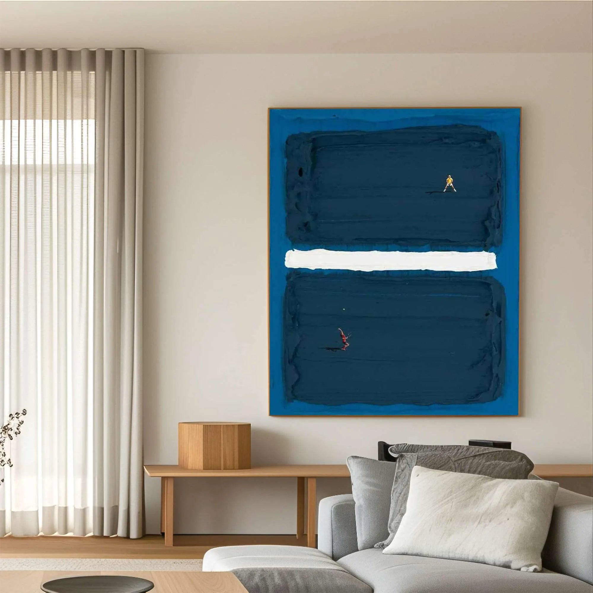 DEEP DIVE: Sport Wall Art, Minimalist Navy Blue Abstract Hand-Painted Geometric Studio Art
