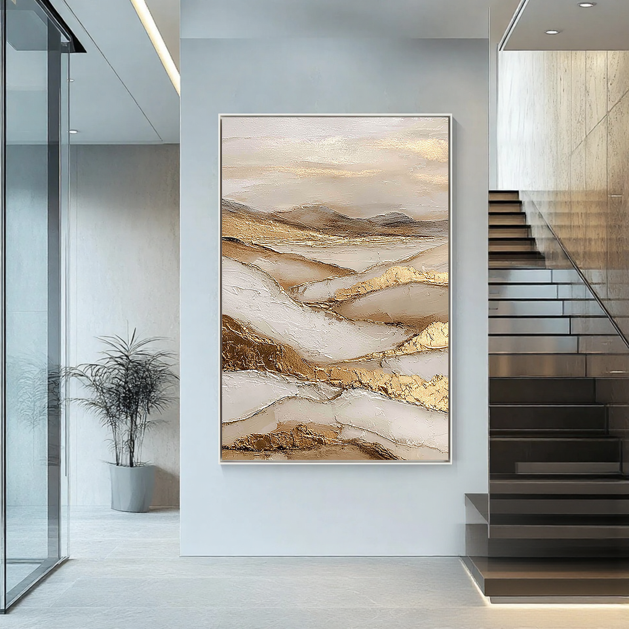 Golden Ridges – Wabi-Sabi Minimalist Earth Tone Impasto Painting | Luxury Textured  Living Room Art