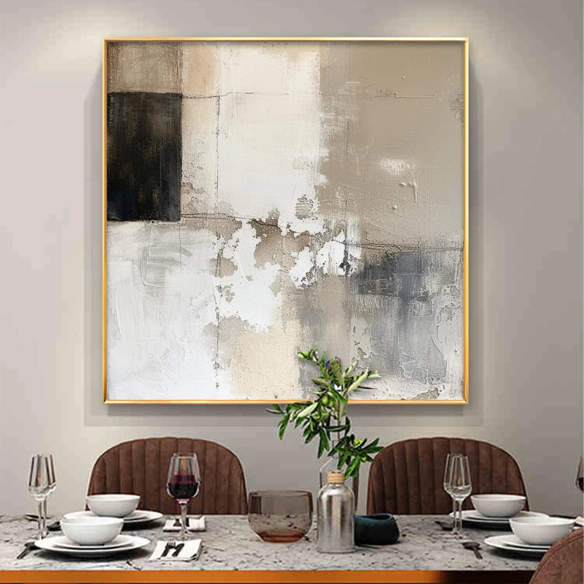 Urban Echo – Minimalist Neutral Plaster Effect Hand-Painted Abstract Painting | Modern Minimalist Bedroom & Home Office Art