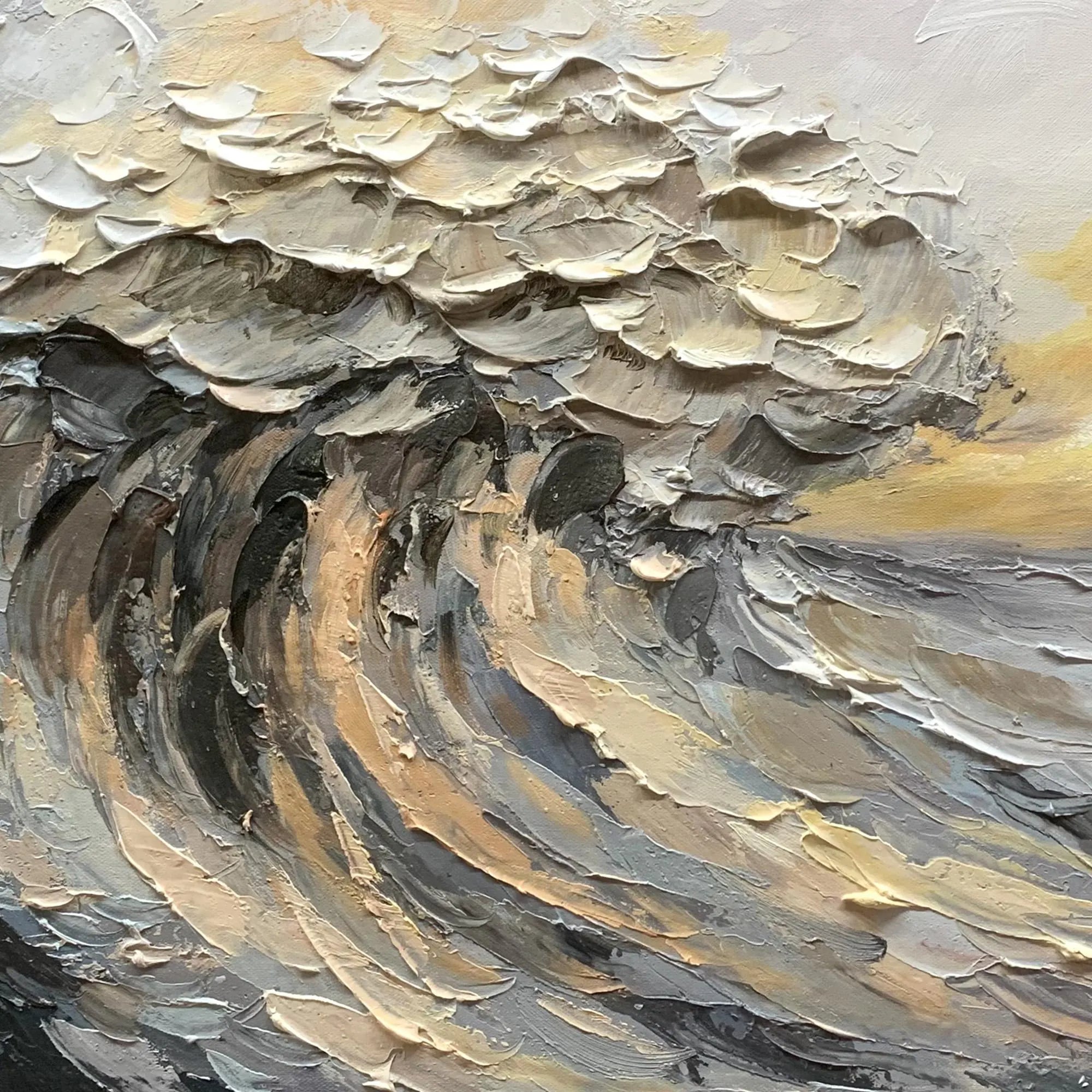 OCEAN SURGE: Ocean Wave Wall Art, 3D Heavy Texture Impasto Palette Knife Seascape Painting
