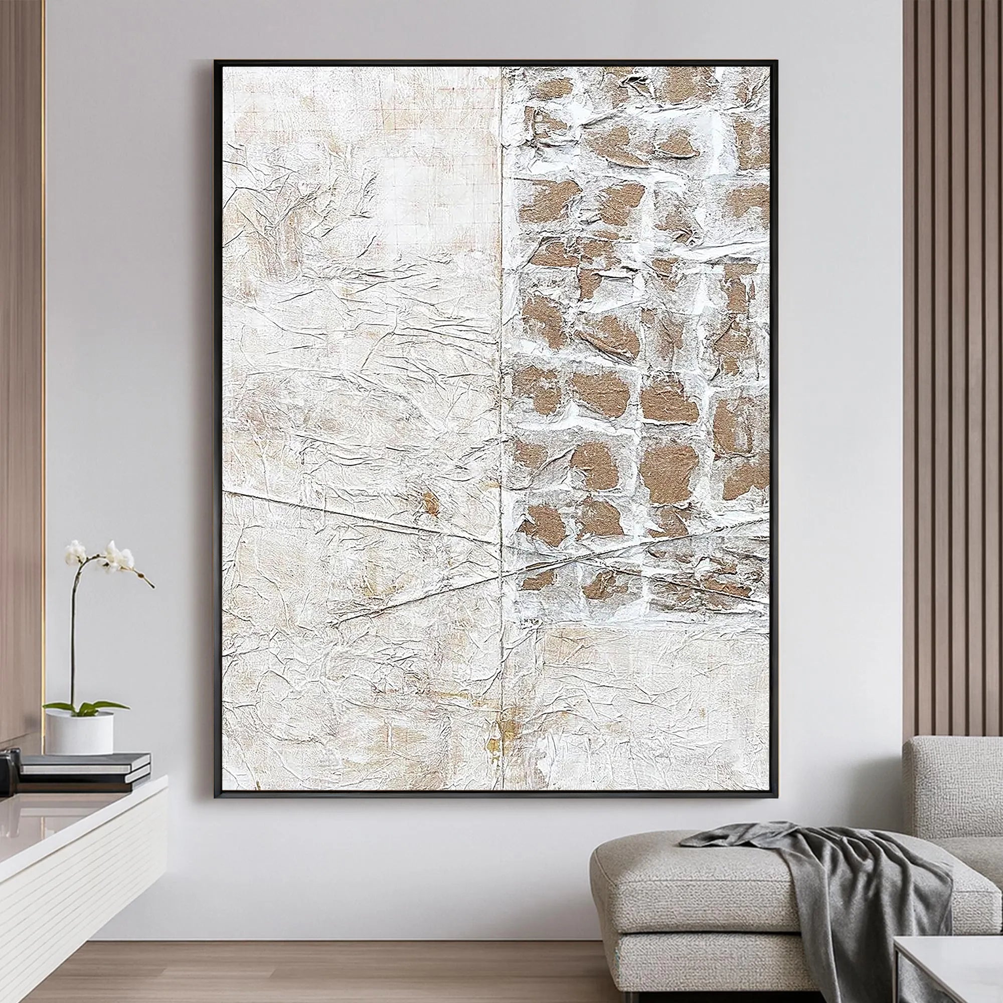 Ancient Path – Hand-Painted Stone Texture Relief Abstract Mixed Media Wabi-Sabi Painting | Japandi Wabi-Sabi Living Room & Bedroom Art