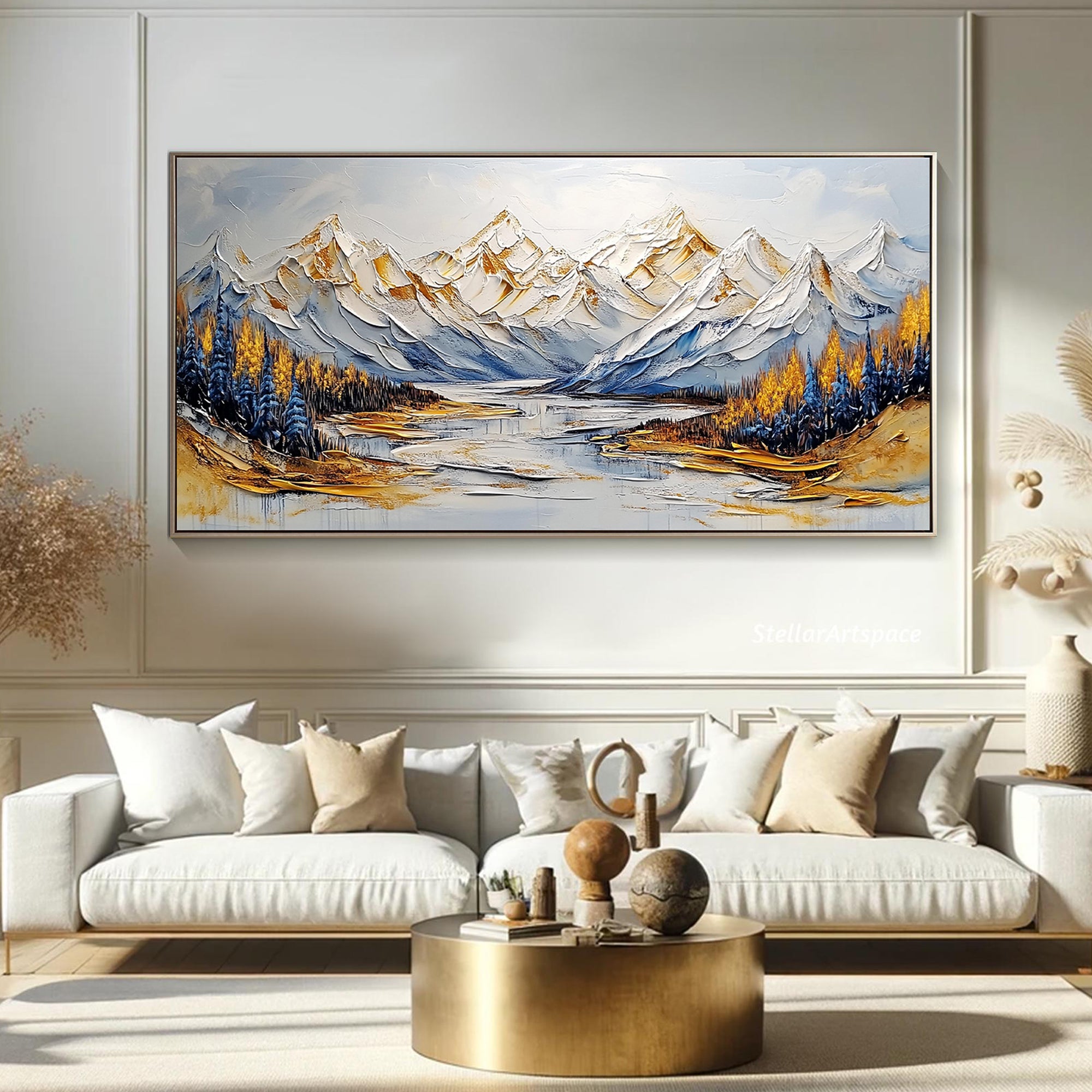 Echo of the Glacier – Modern Luxury Mountain Landscape Painting | Horizontal Impasto Living Room Art