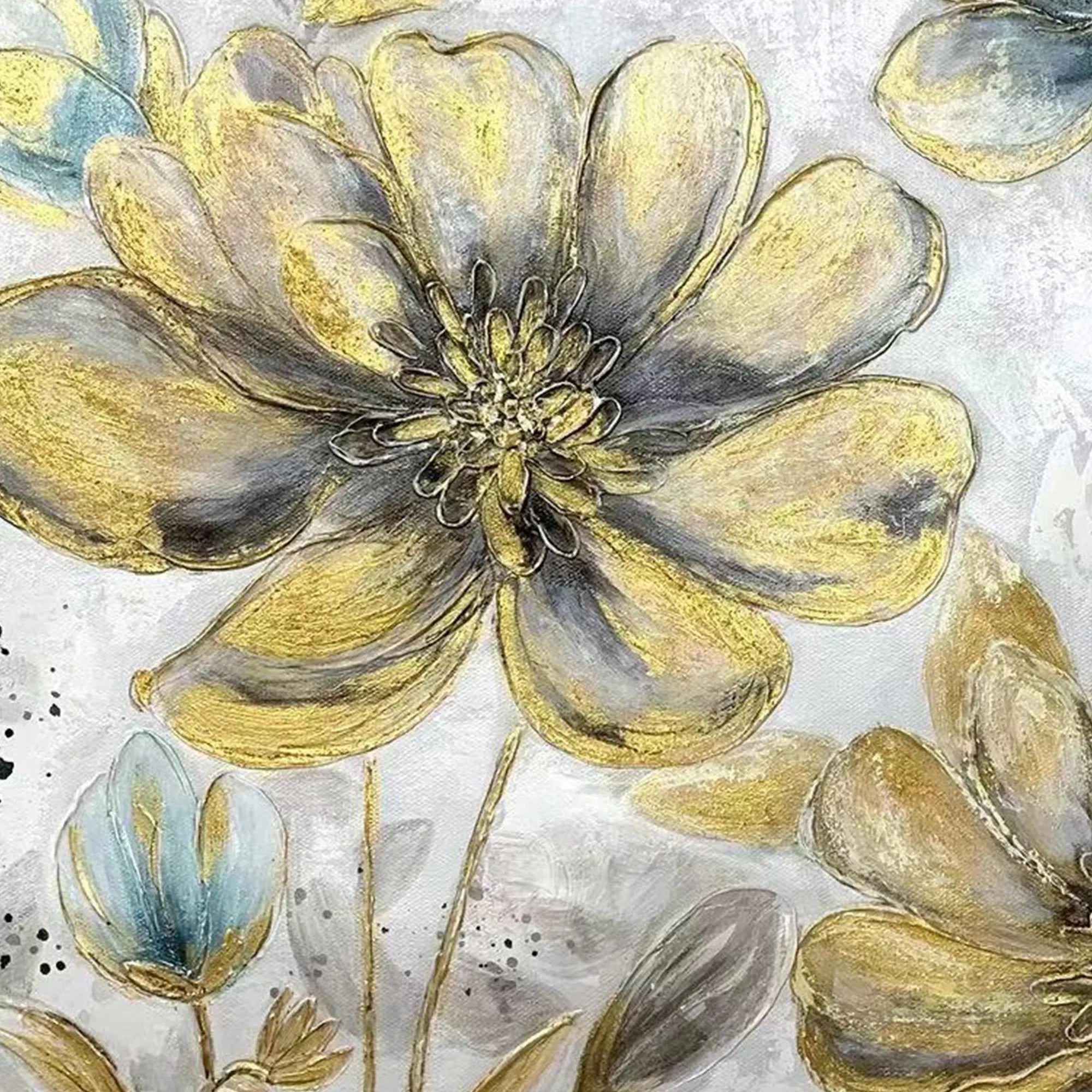 Gilded Azure – Modern Luxury Blue and Gold Impasto Floral Canvas | Elegant Entryway Wall Art