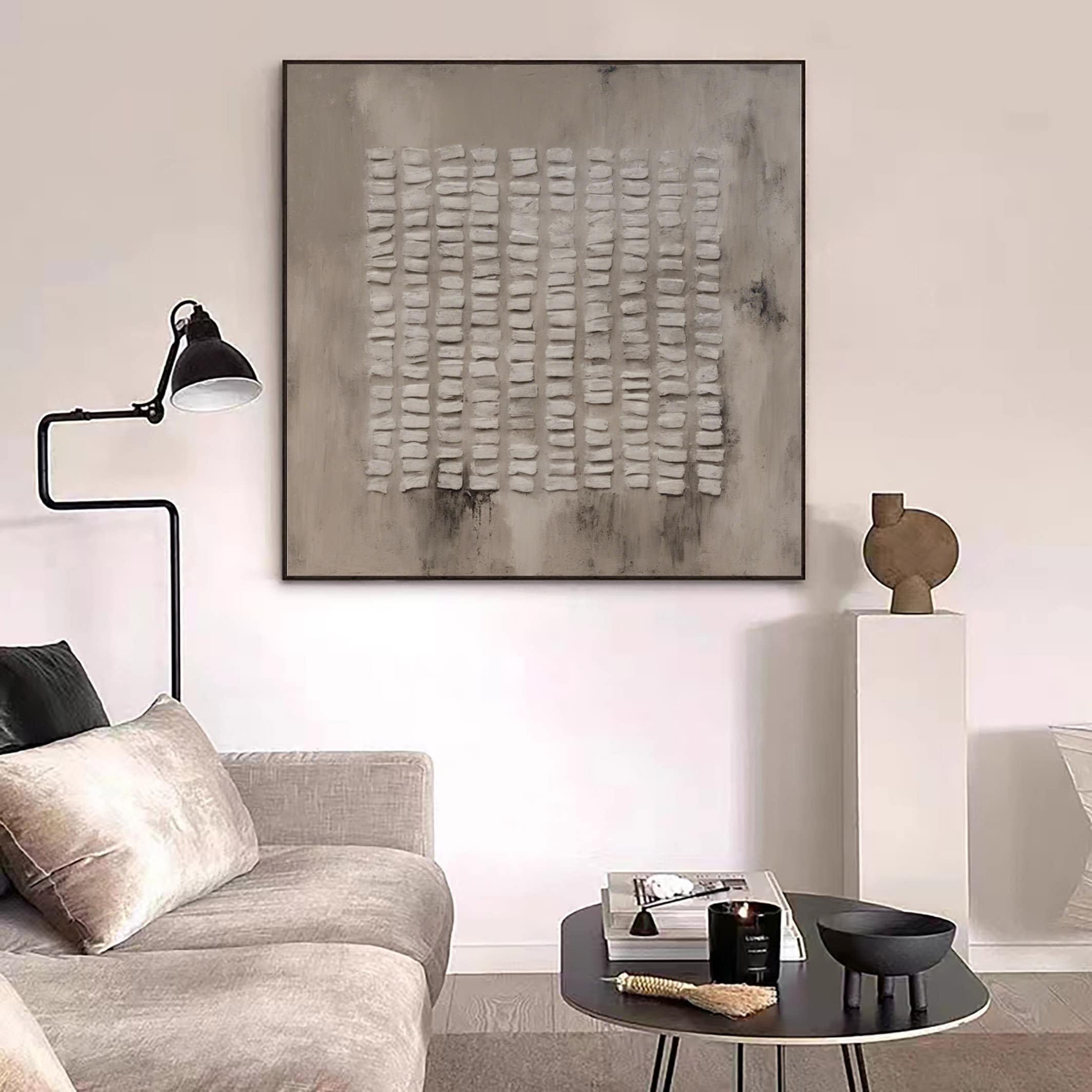 ZEN RHYTHM: Wabi-Sabi Wall Art, Hand-Painted Neutral Beige Repetitive Plaster Block Textured Studio Art