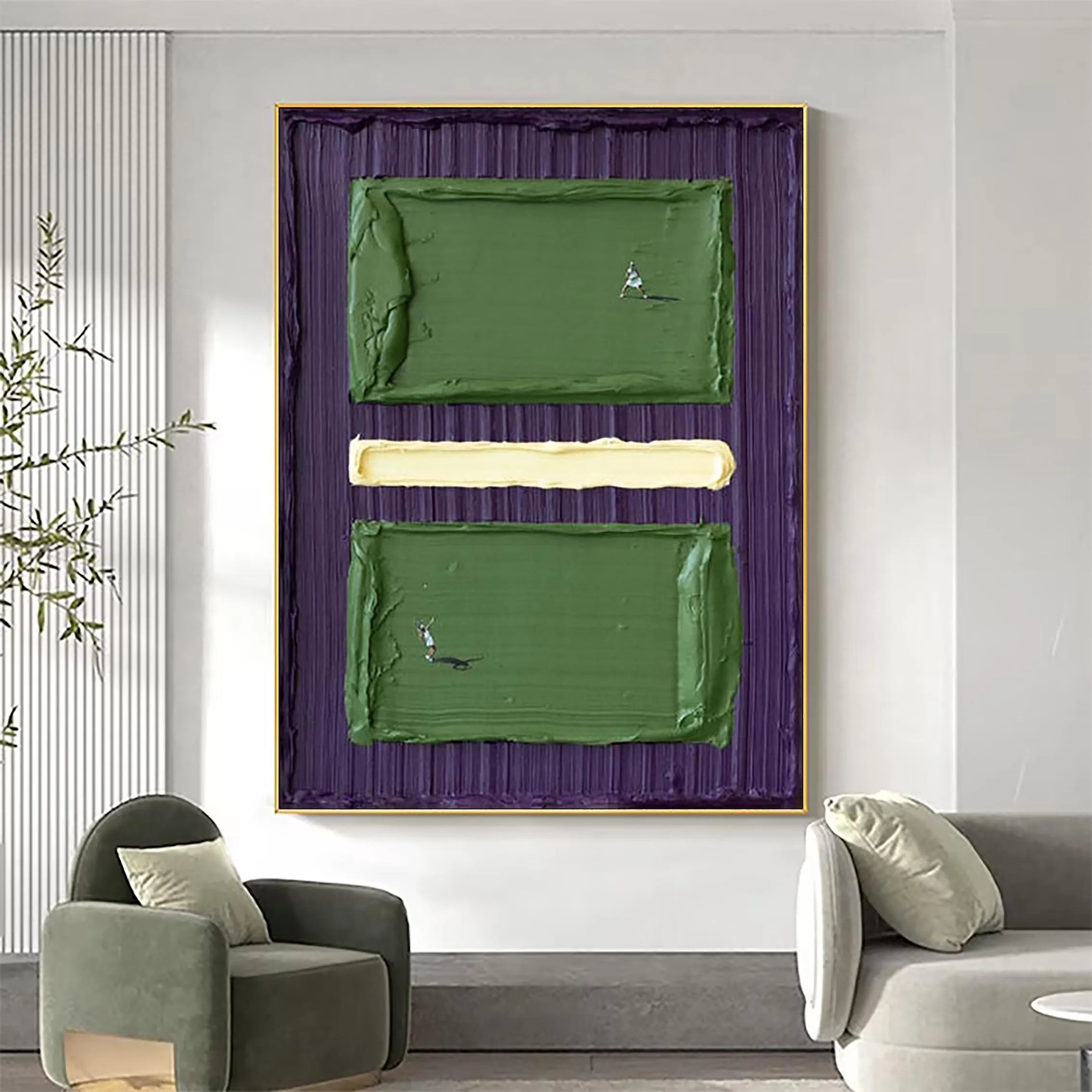 Court Match – 3D Heavy Texture Tennis Landscape Painting | Contemporary Landscape Living Room & Dining Room Art