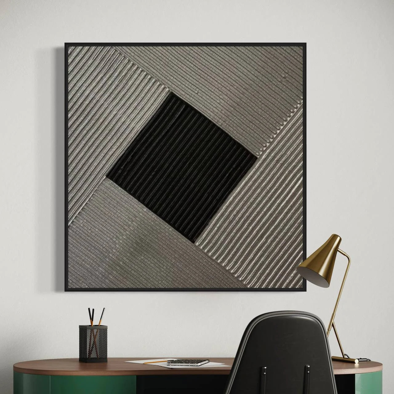 Onyx Vortex – Modern Black & Charcoal Plaster Relief Wabi-Sabi Painting | Modern Noir Wabi-Sabi Living Room & Home Office Art