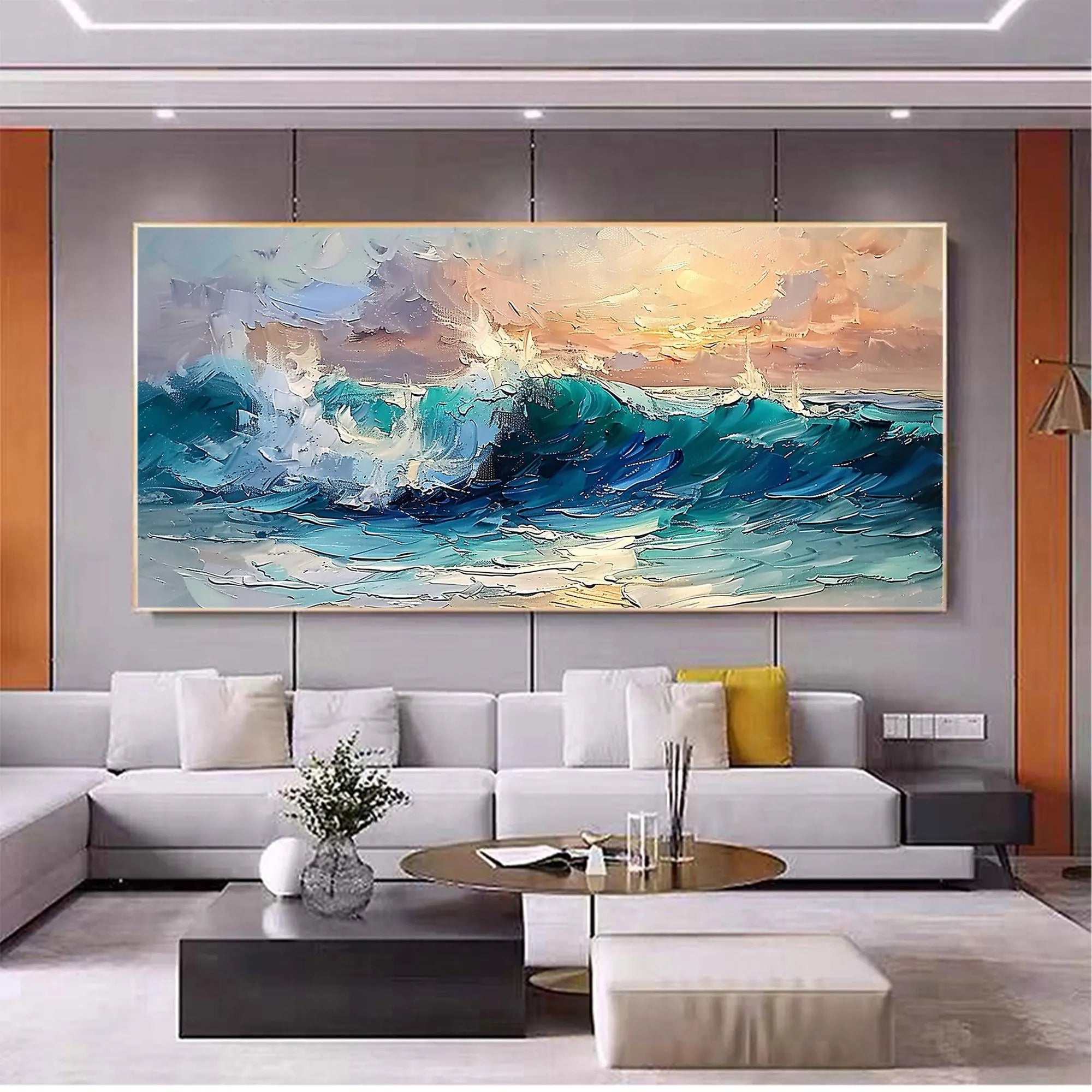 Indigo Surge – Hand-Painted Deep Blue and Sunset 3D Heavy Texture Palette Knife Texture Painting | Modern Abstract Living Room & Office Art