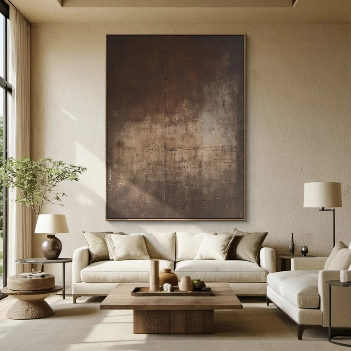 Rustic Vestige – Hand-Painted Distressed Rust and Charcoal Plaster Effect Wabi-Sabi Painting | Modern Noir Wabi-Sabi Living Room & Home Office Art