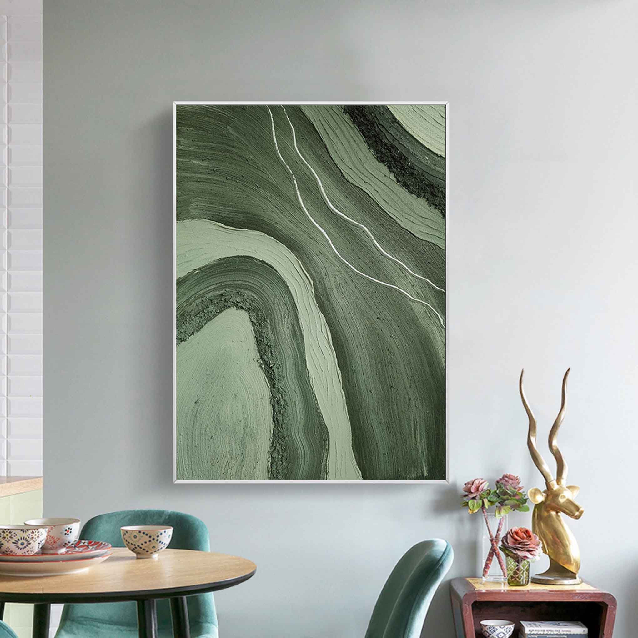 MOSS STRATA: Wabi-sabi Green Texture Art, Heavy Impasto Earthy Mineral Oil Painting