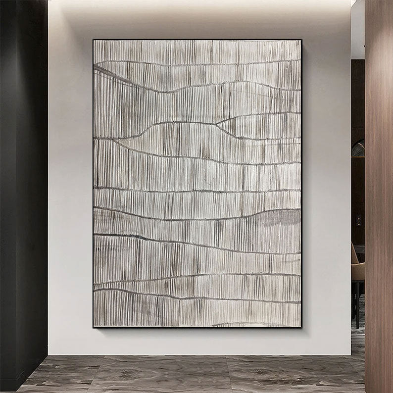 Linen Trace – Modern Minimalist Linear Texture Hand-Painted Neutral Wabi-Sabi Painting | Japandi Organic Wabi-Sabi Living Room & Hallway Art