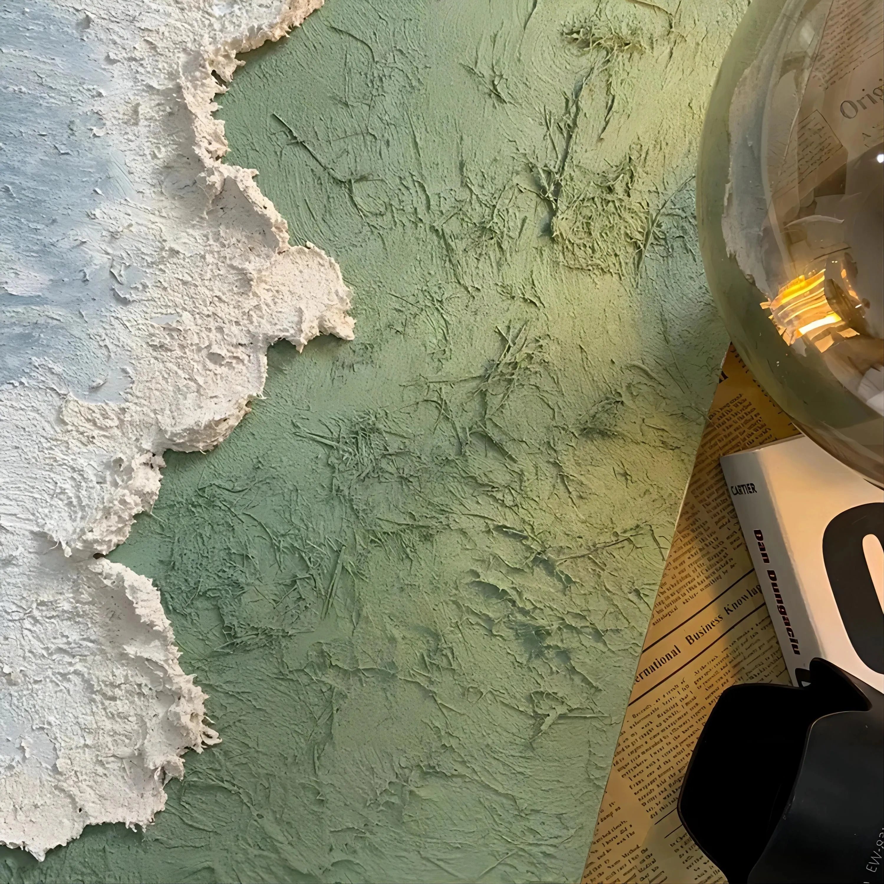 Echoes of the Shore – Wabi-Sabi Sage Green Heavy Textured Waves | Minimalist Abstract Entryway Art