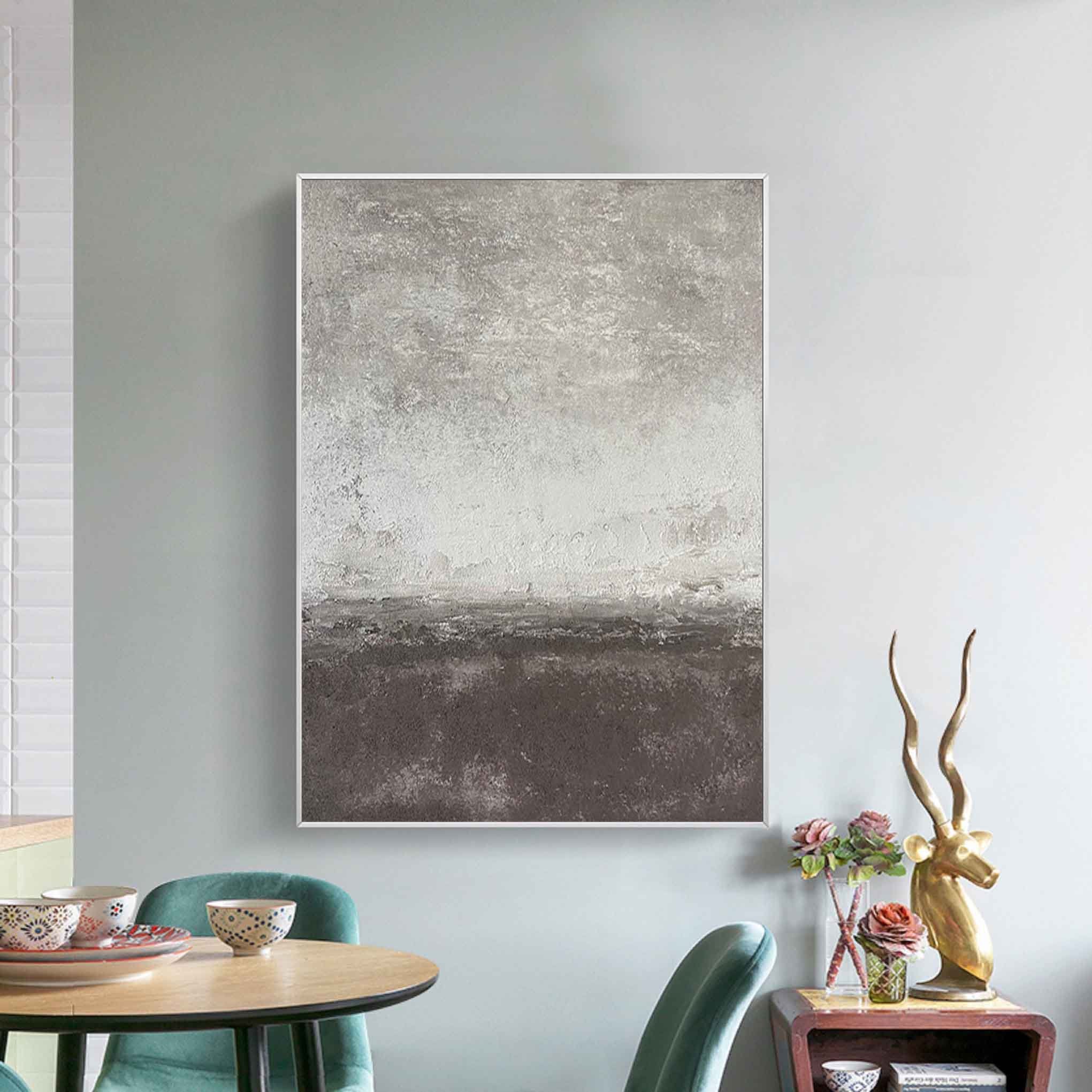 Concrete Mist – Hand-Painted Grey and White Cement Plaster Effect Grained Wabi-Sabi Painting | Japandi Wabi-Sabi Living Room & Bedroom Art