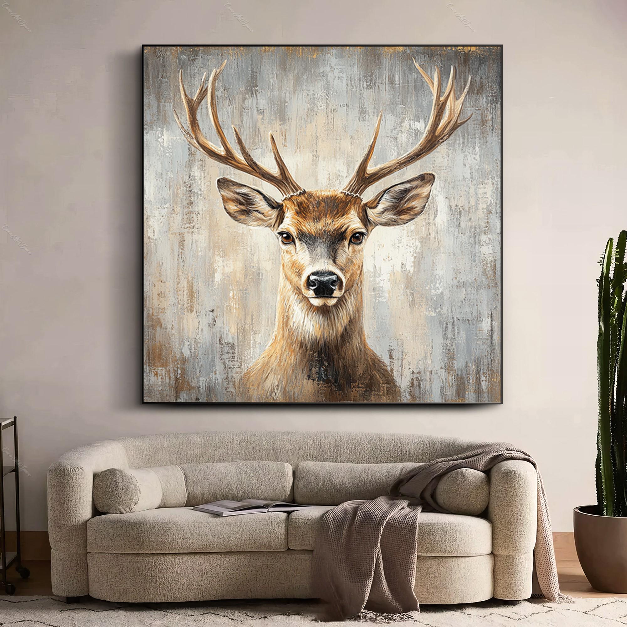 Majestic Stag – 3D Heavy Texture Forest Animal Realistic Painting | Contemporary Landscape Living Room & Dining Room Art