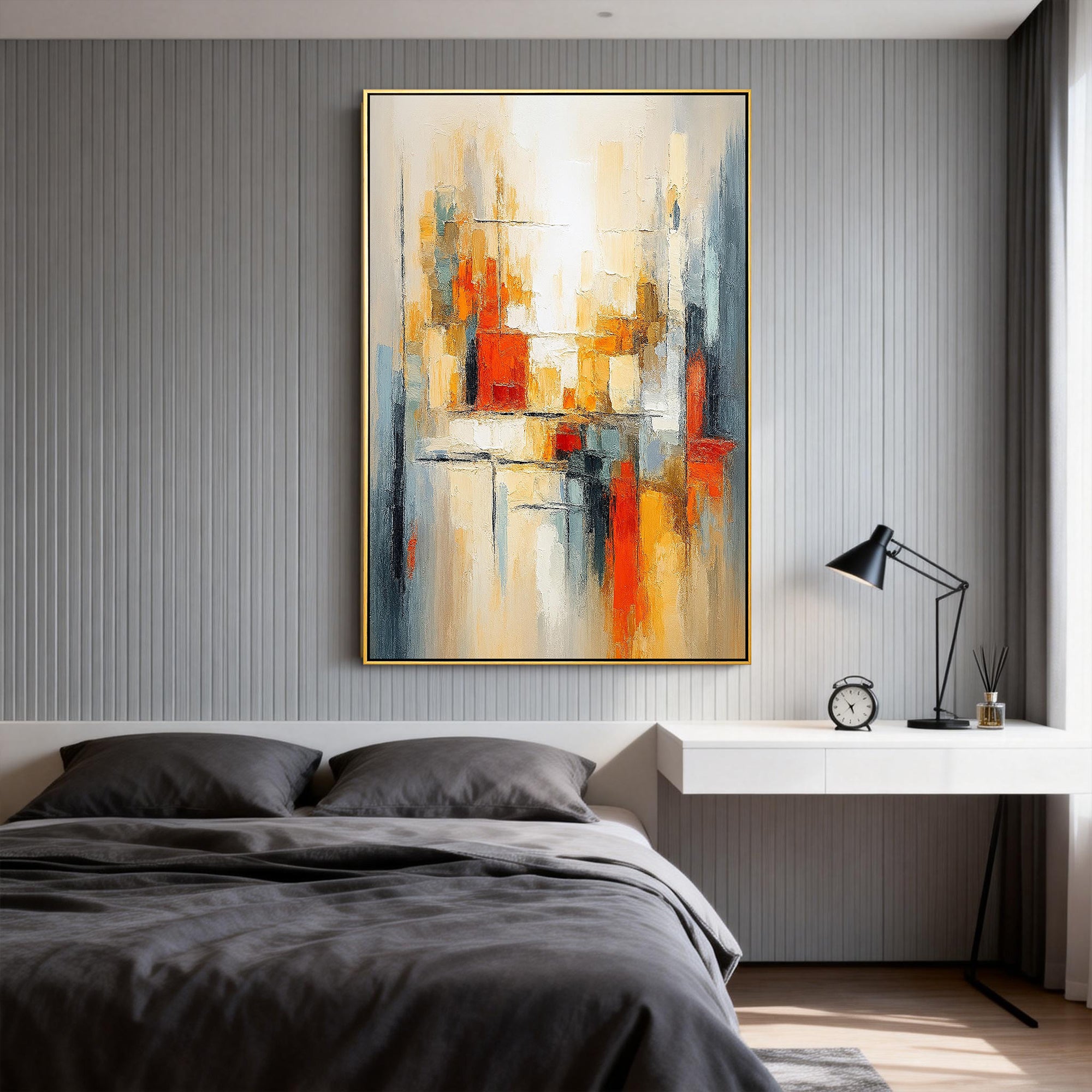 Urban Pulse – Bold Geometric Palette Knife Impasto Canvas Abstract Painting | Bold Abstract Palette Knife Living Room Art