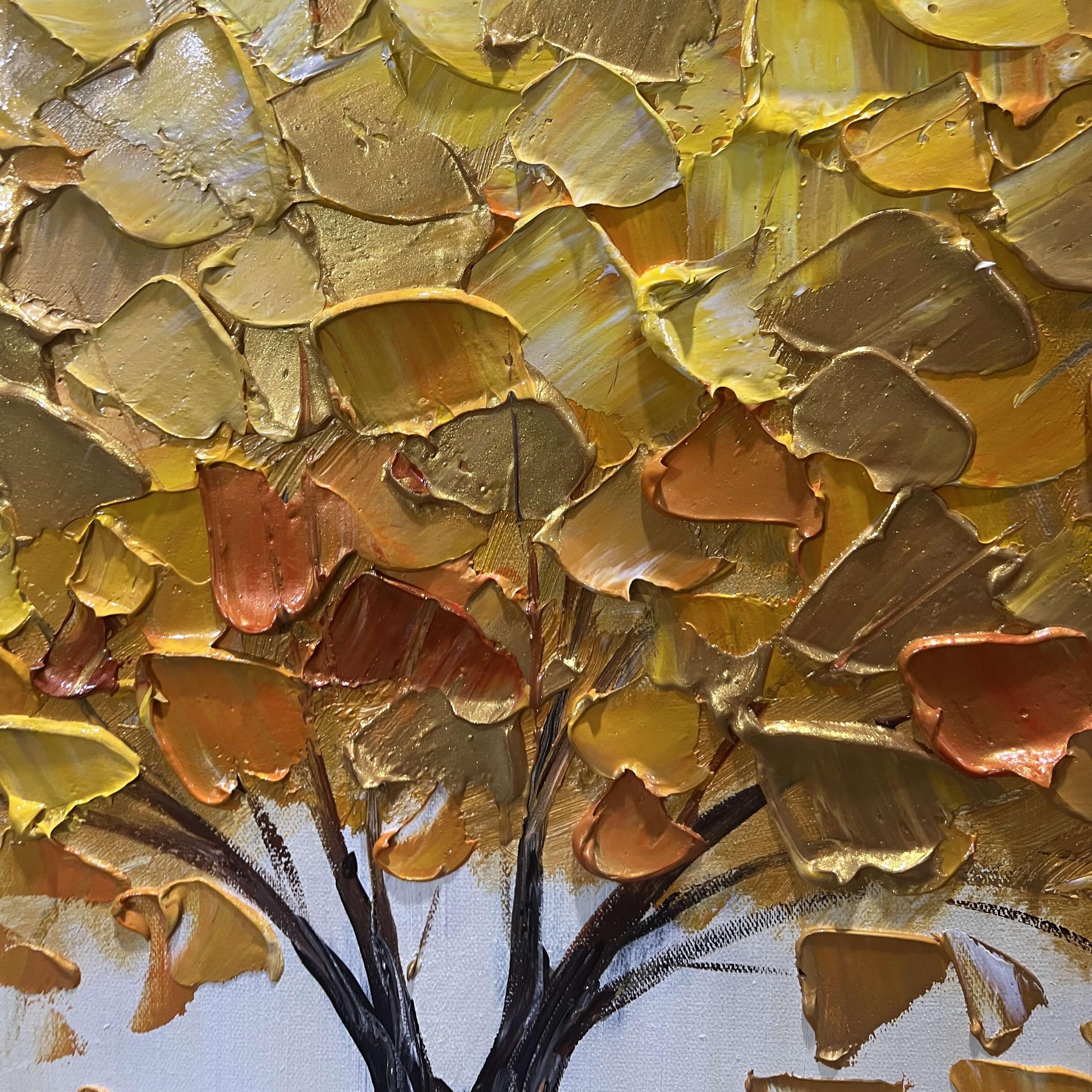 Gilded Abundance – Modern Luxury Oil Painting |  Impasto Golden Tree of Life Living Room Art