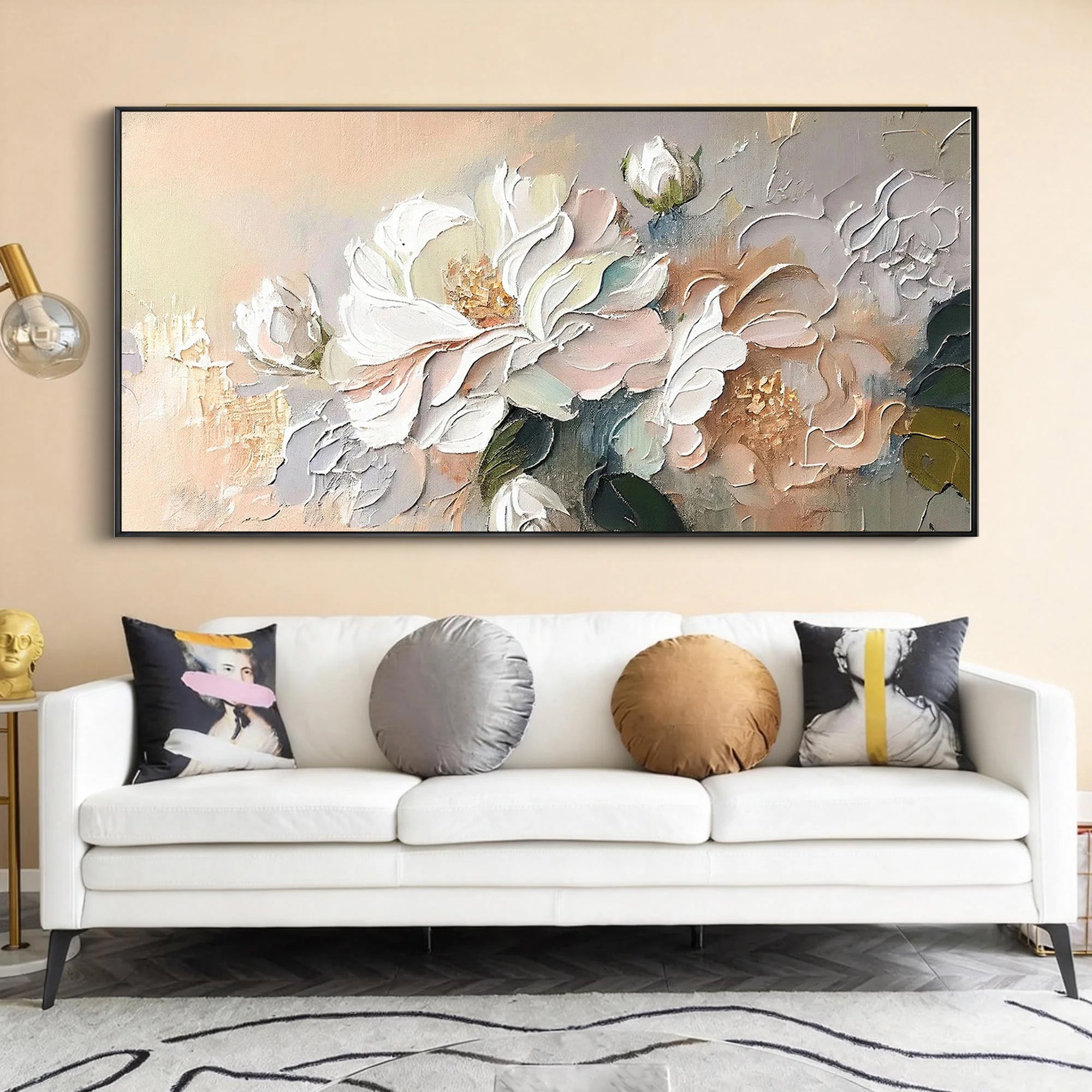 Creamy Blooms – Hand-Painted Impasto White Peony Thick Floral Painting | Soft Organic Botanical Bedroom & Living Room Art