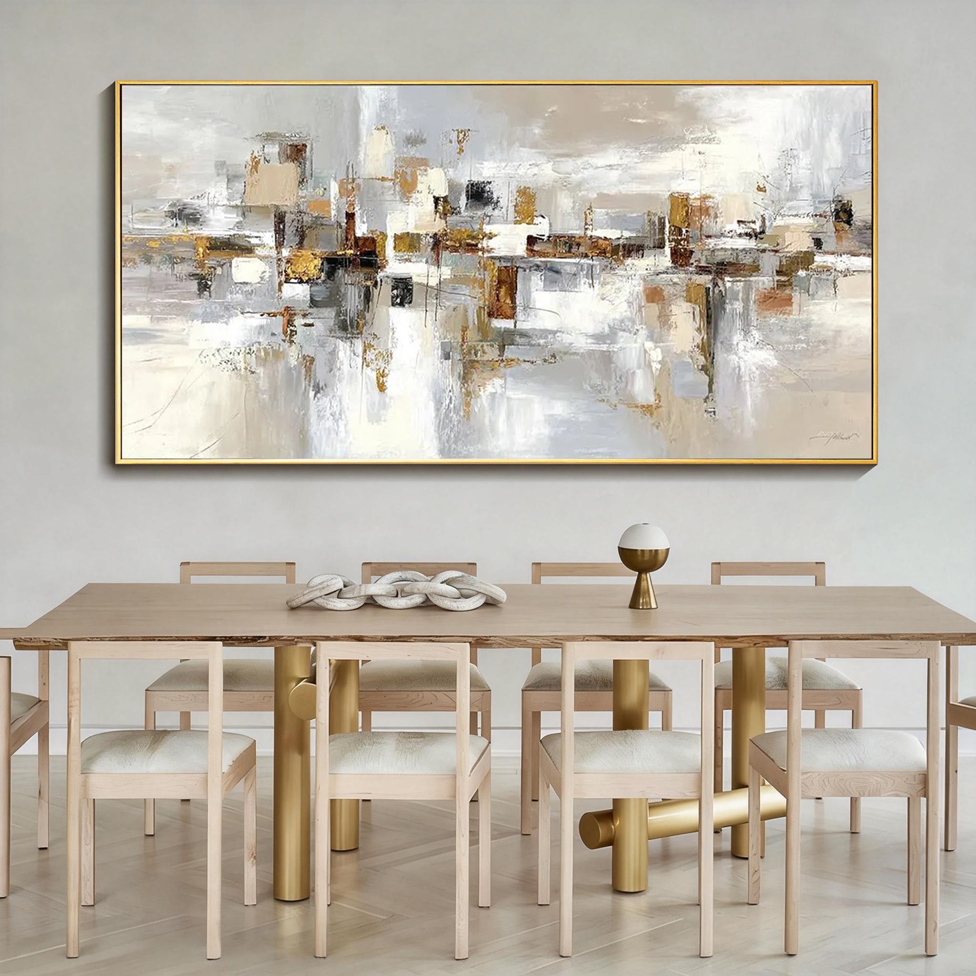 SHIFTED PLANES- Panoramic Neutral Tone Abstract Art | Heavy Texture Earthy Living Room Wall Painting
