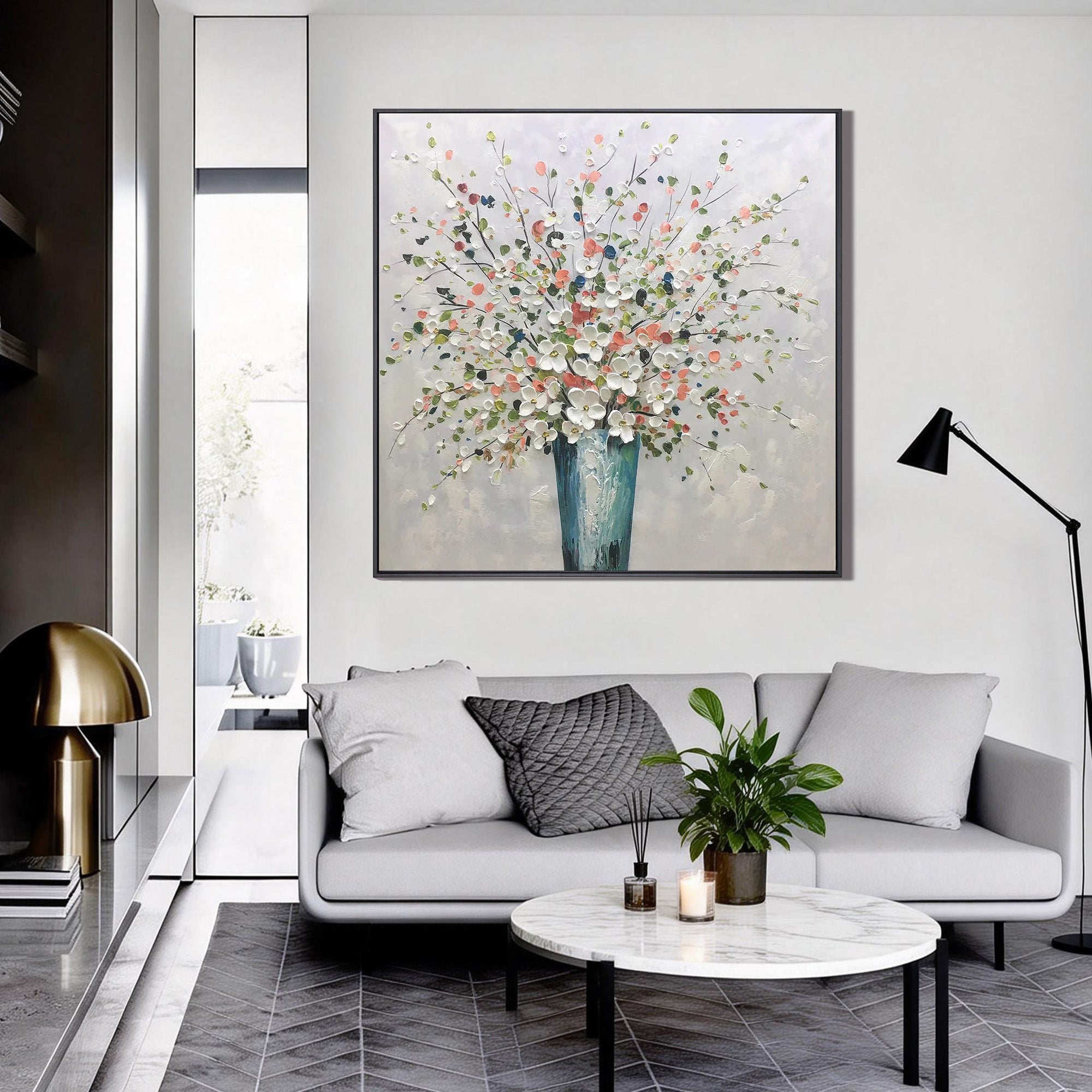 Floral Harvest – Hand-Painted Wildflower Vase Impressionist Palette Knife Textured Oil Floral Painting | Contemporary Botanical Bedroom & Living Room Art