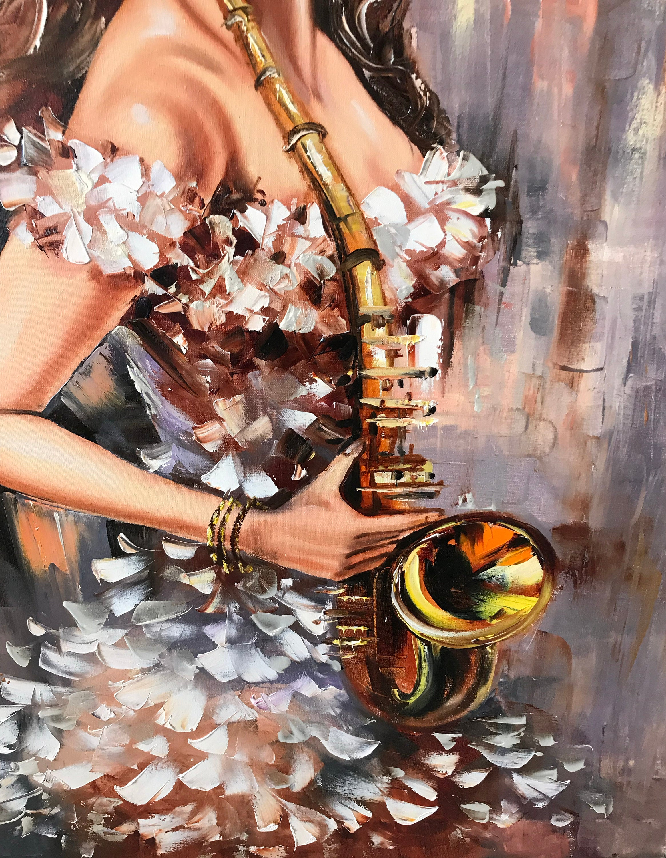 Jazz Rhythm – Palette Knife Portrait Oil Portrait Painting | Contemporary Expressionist Living Room & Office Art
