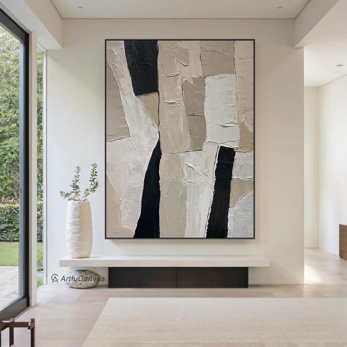 SANDSTONE TRACE: Wabi-Sabi Wall Art, Hand-Painted Distressed Grey and Beige Palette Knife 3D Heavy Texture Studio Art