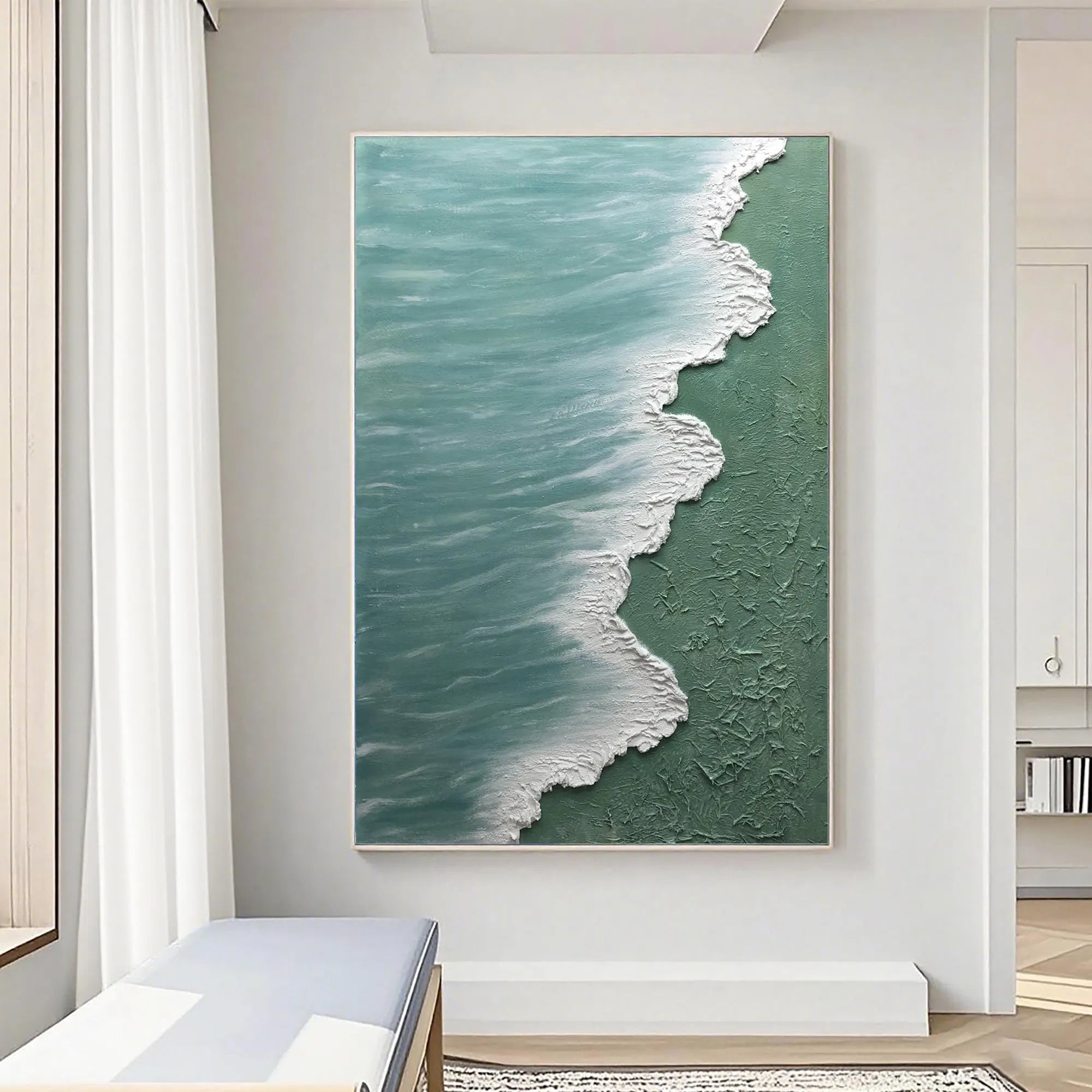 Azure Surf – Heavy Impasto Seascape Oil Landscape Painting | Coastal Modern Living Room & Bedroom Art