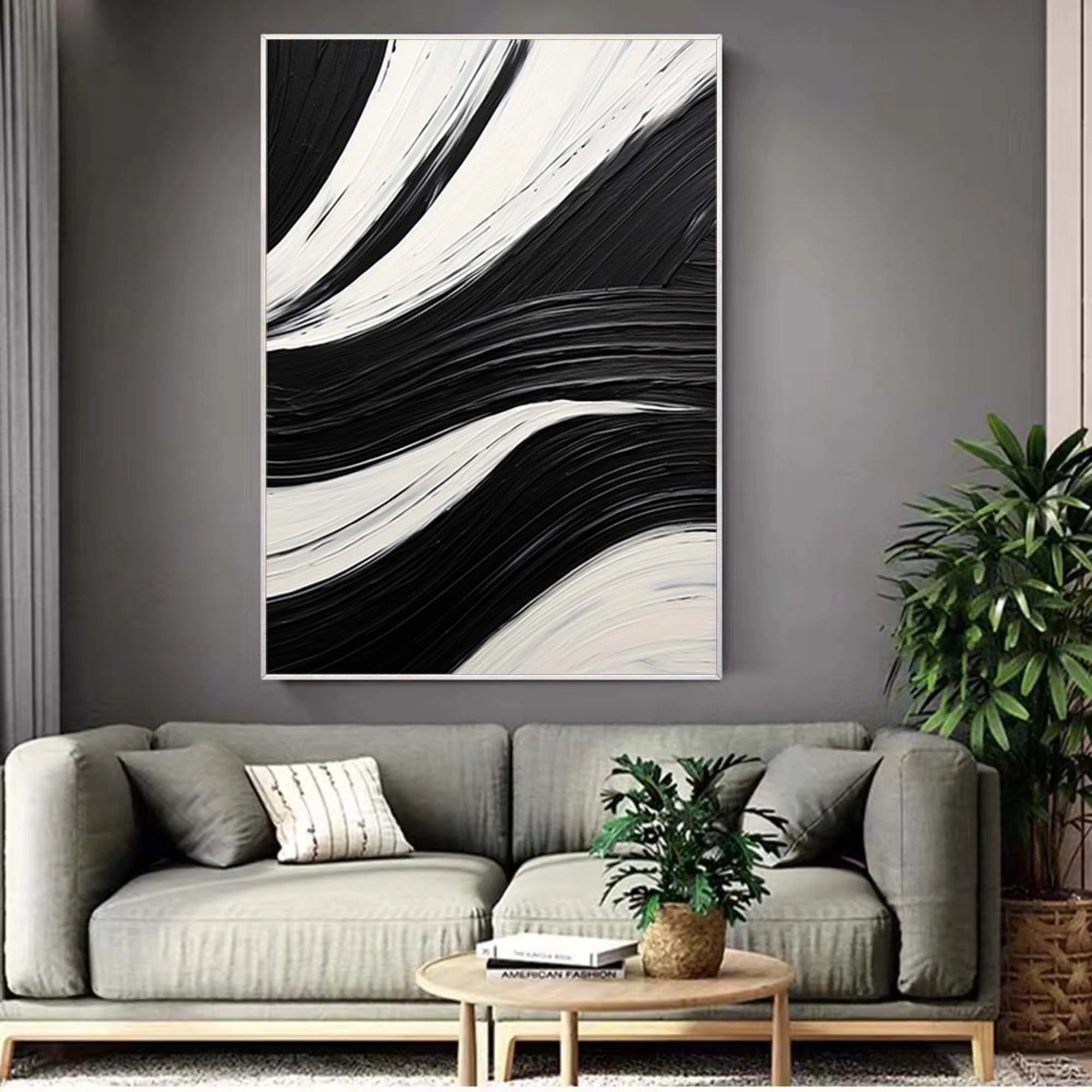 MONO SWIRL: Minimalist Wall Art, Hand-Painted Black and White Abstract Spiral Palette Knife Heavy Texture Canvas Painting