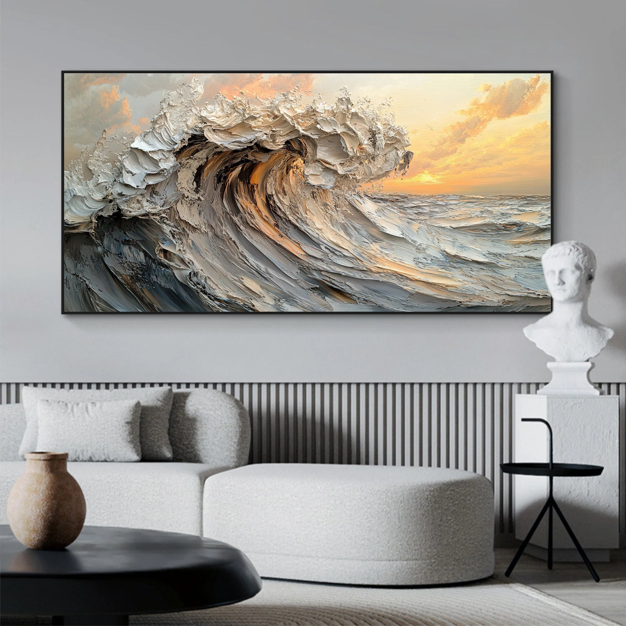 OCEAN SURGE: Ocean Wave Wall Art, 3D Heavy Texture Impasto Palette Knife Seascape Painting