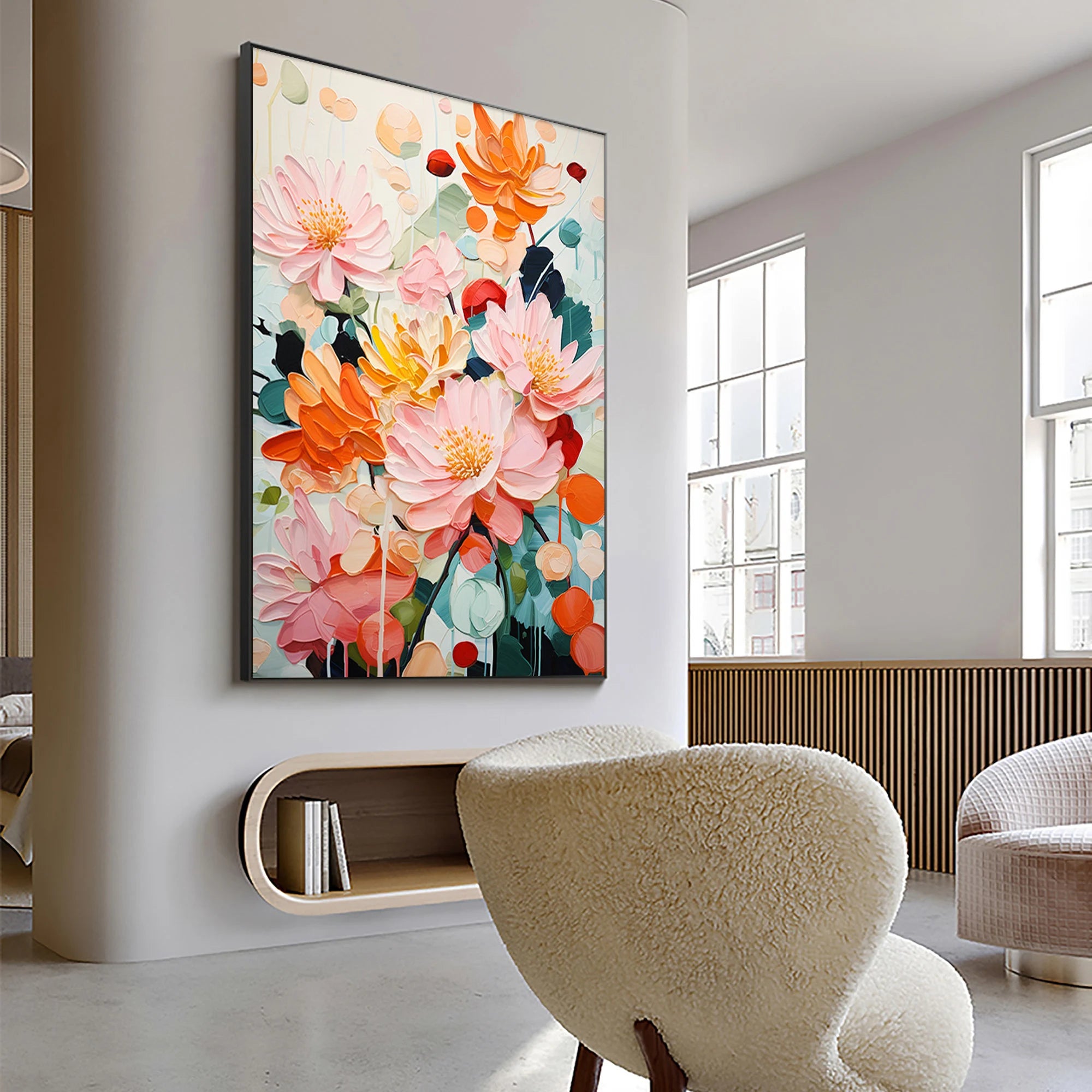 Vivid Blooms – Hand-Painted Modern Abstract Impasto Thick Floral Painting | Contemporary Botanical Bedroom & Living Room Art