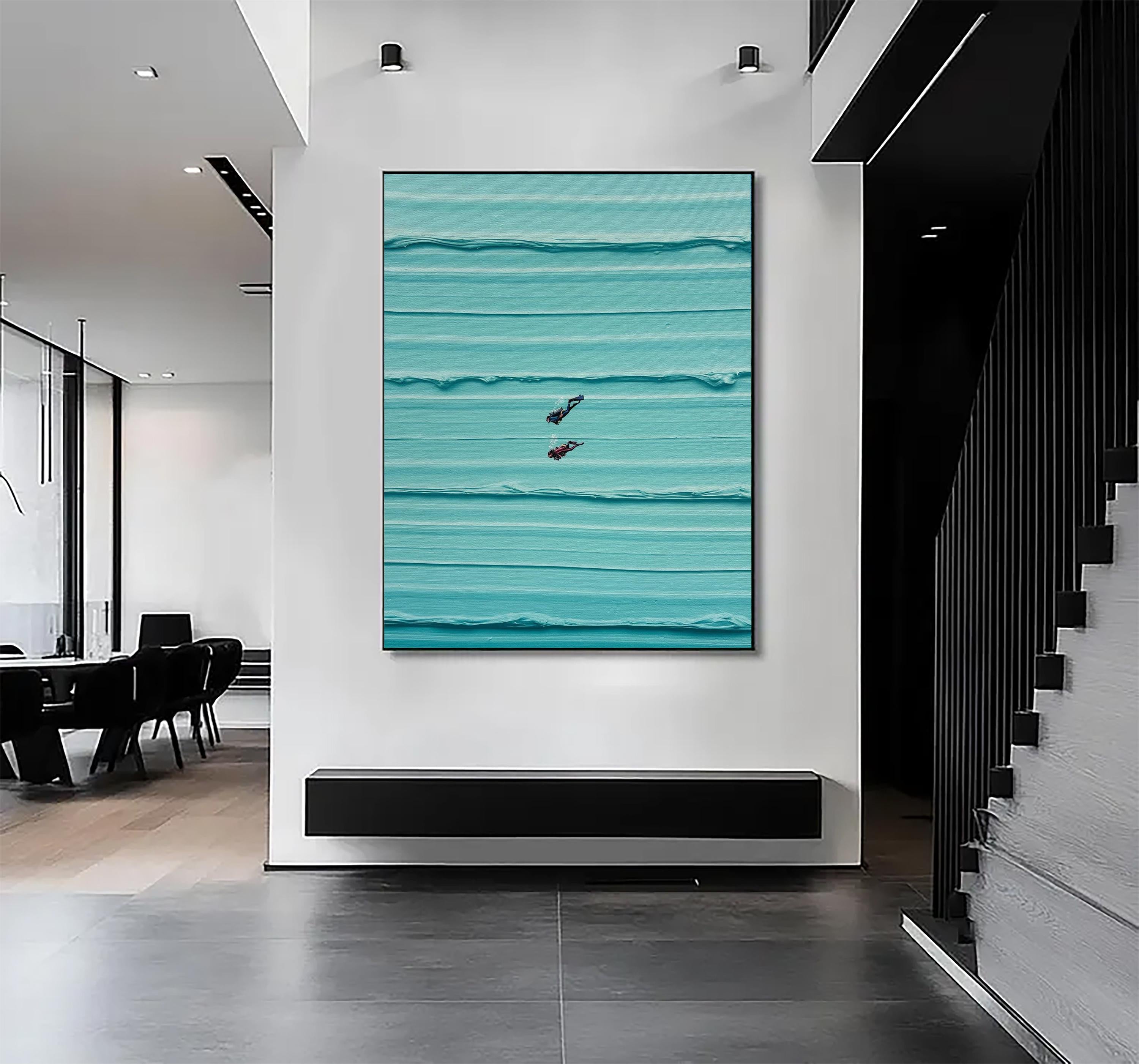 Aquatic Drift – Heavy Texture Turquoise Water Landscape Painting | Contemporary Landscape Living Room & Dining Room Art