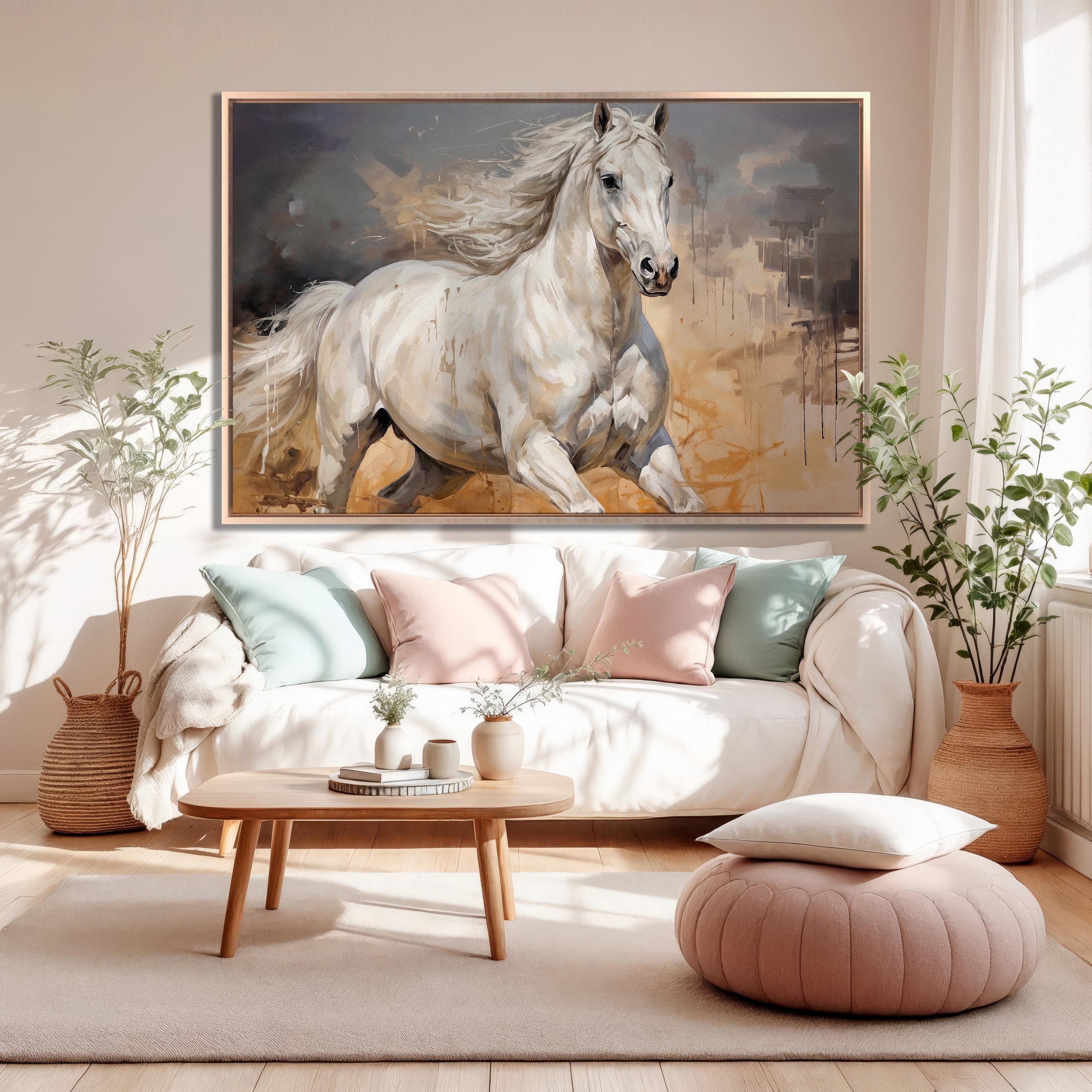 White Gallop – 3D Palette Knife Animal Texture Painting | Modern Abstract Living Room & Office Art