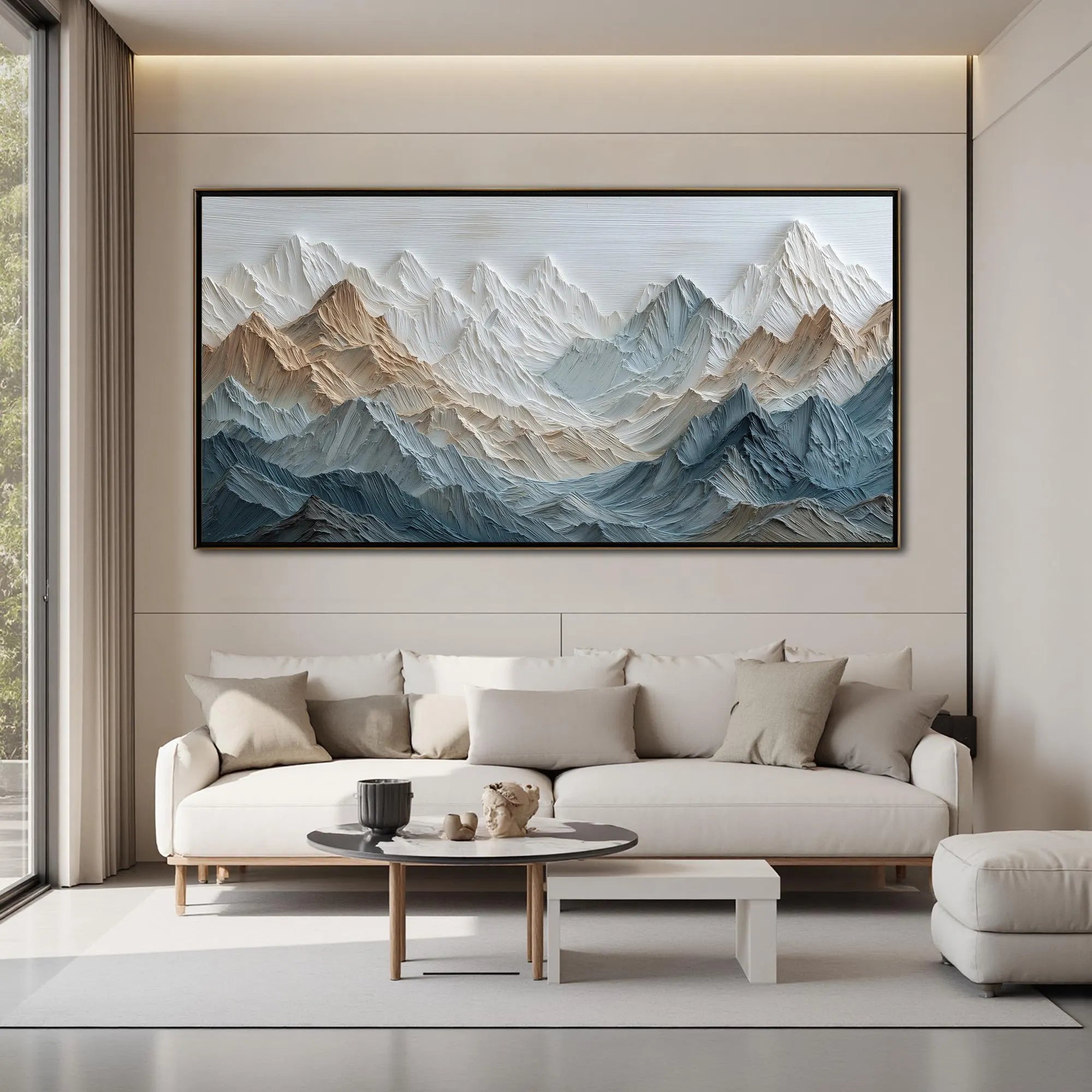 EARTHEN PEAKS: Panoramic 3D Heavy Texture Mountain Wall Art, Modern Snow Peak Relief Painting