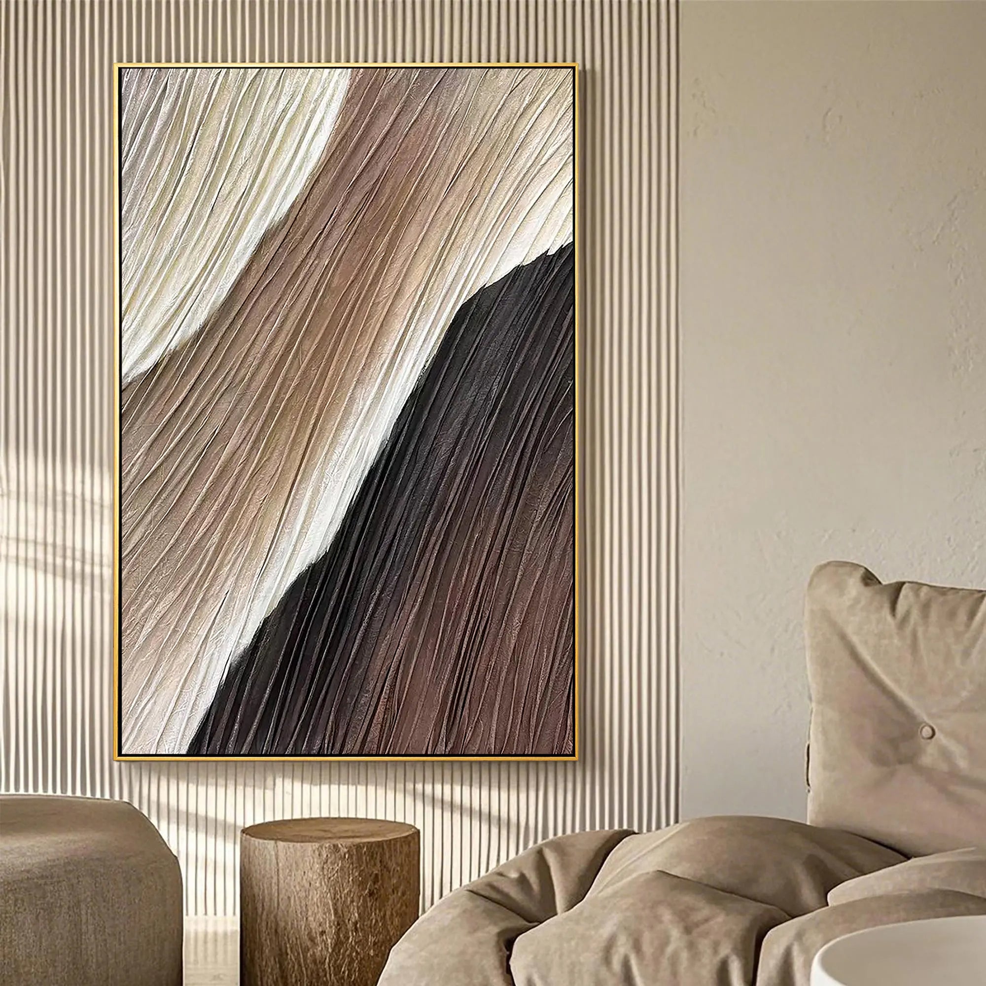 Earthen Ridge – Hand-Painted Neutral Brown and Cream Plaster Effect Relief Texture Painting | Japandi Organic Wabi-Sabi Living Room & Hallway Art