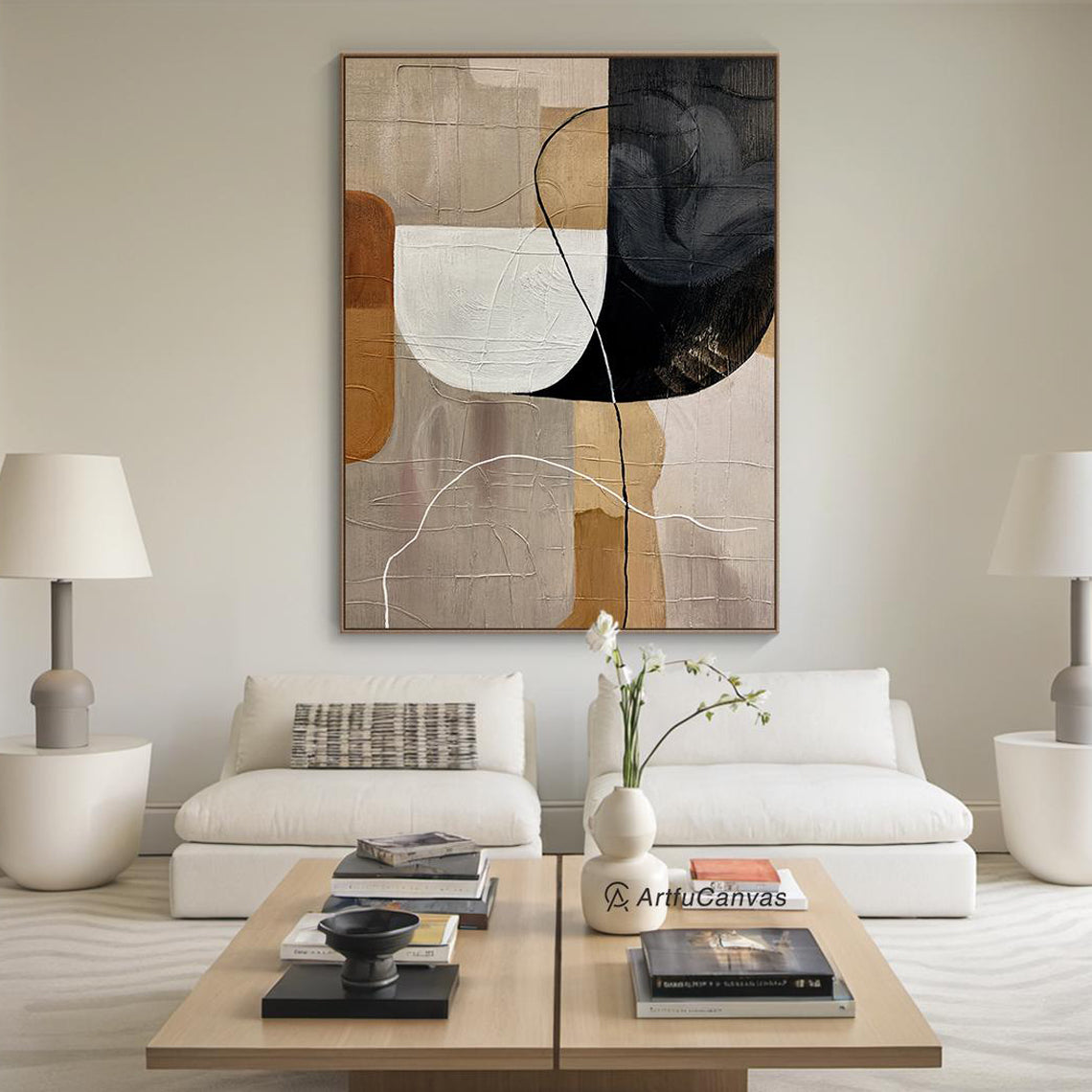 Earthen Harmony – Hand-Painted Terracotta and Neutral Tones Plaster Relief Wabi-Sabi Painting | Japandi Organic Wabi-Sabi Living Room & Hallway Art