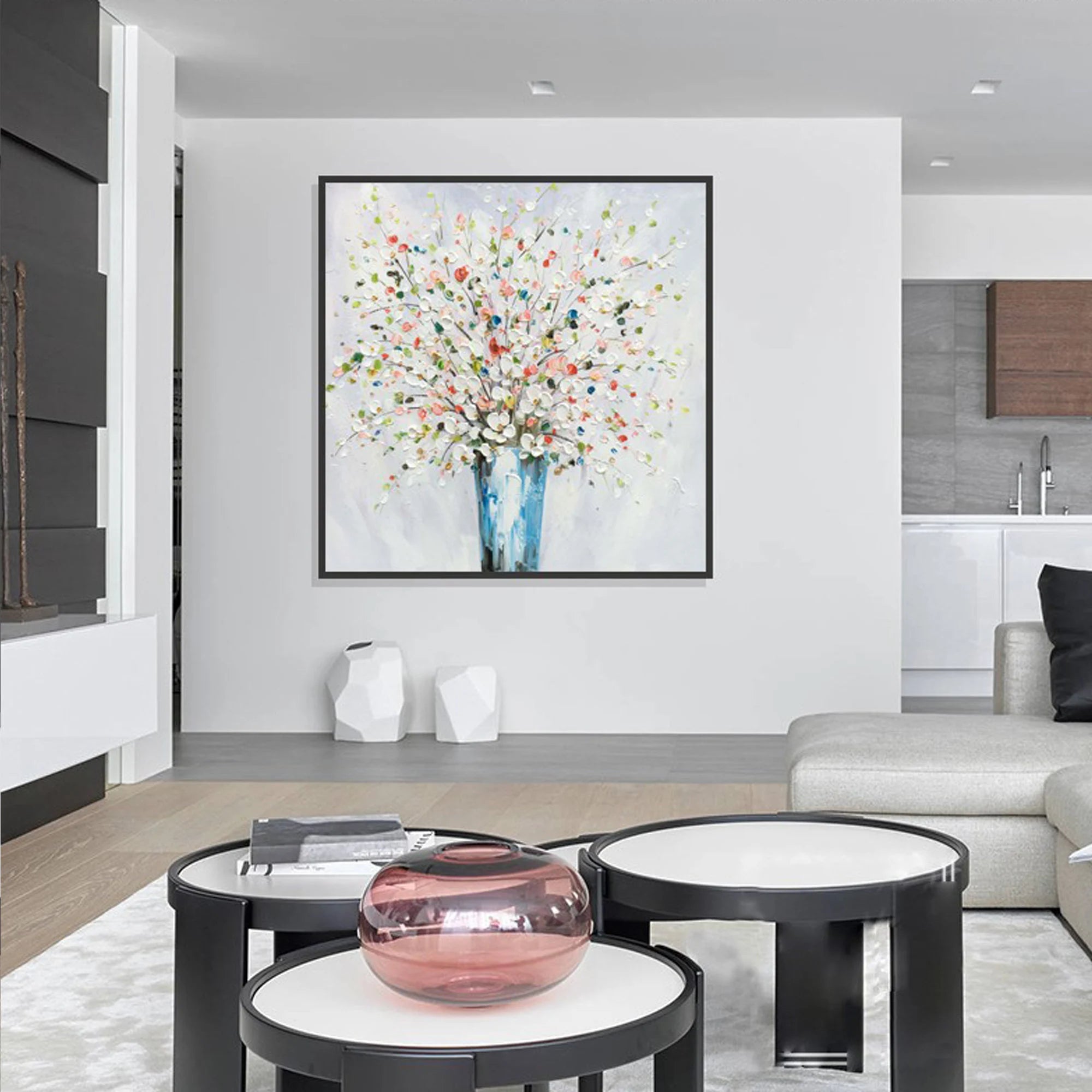 Floral Harvest – Hand-Painted Wildflower Vase Impressionist Palette Knife Textured Oil Floral Painting | Contemporary Botanical Bedroom & Living Room Art