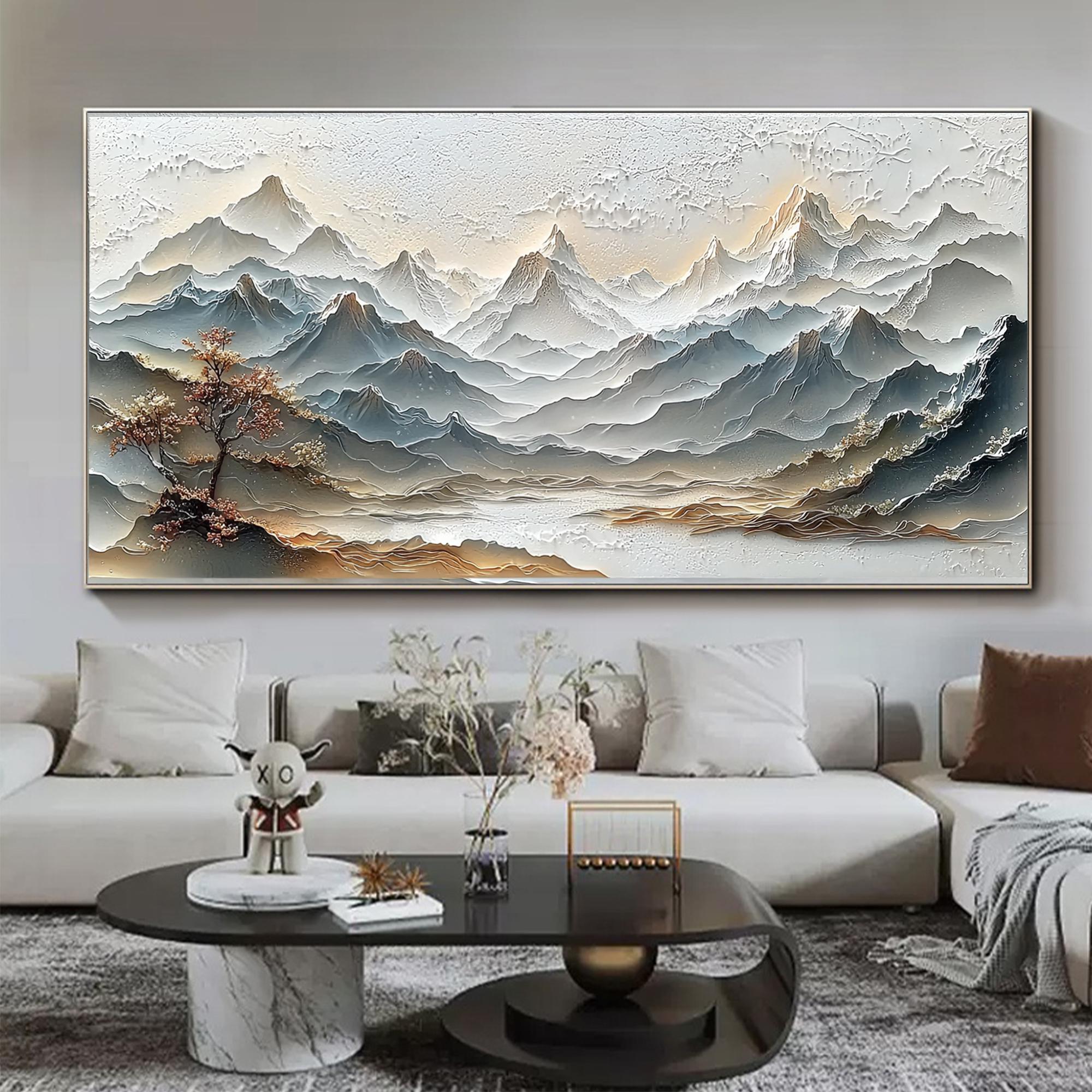 Earthen Ridge – Hand-Painted Brown Alpine Ridge Palette Knife Heavy Texture Oil Mountain Painting | Contemporary Mountain Living Room & Home Office Art