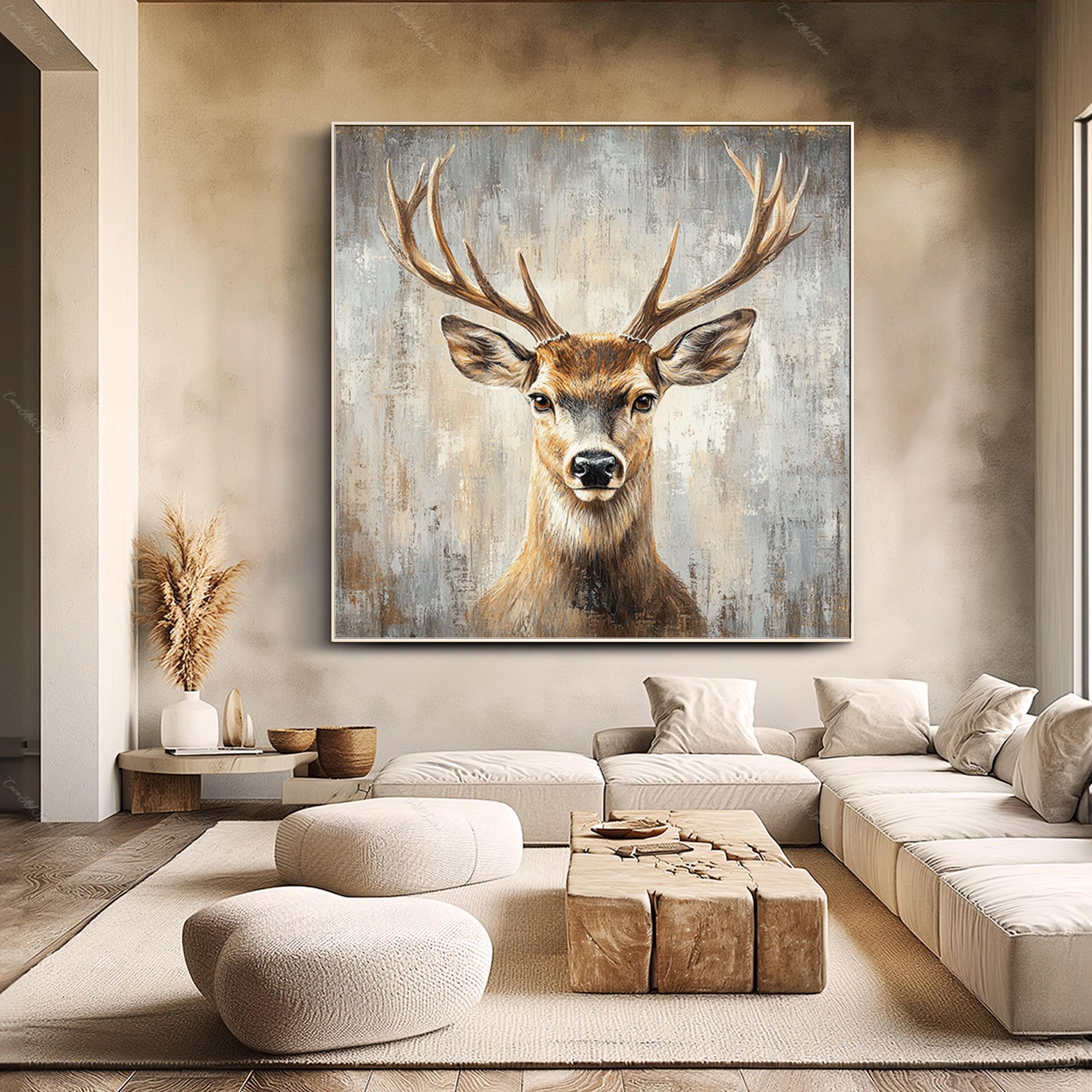 Majestic Stag – 3D Heavy Texture Forest Animal Realistic Painting | Contemporary Landscape Living Room & Dining Room Art