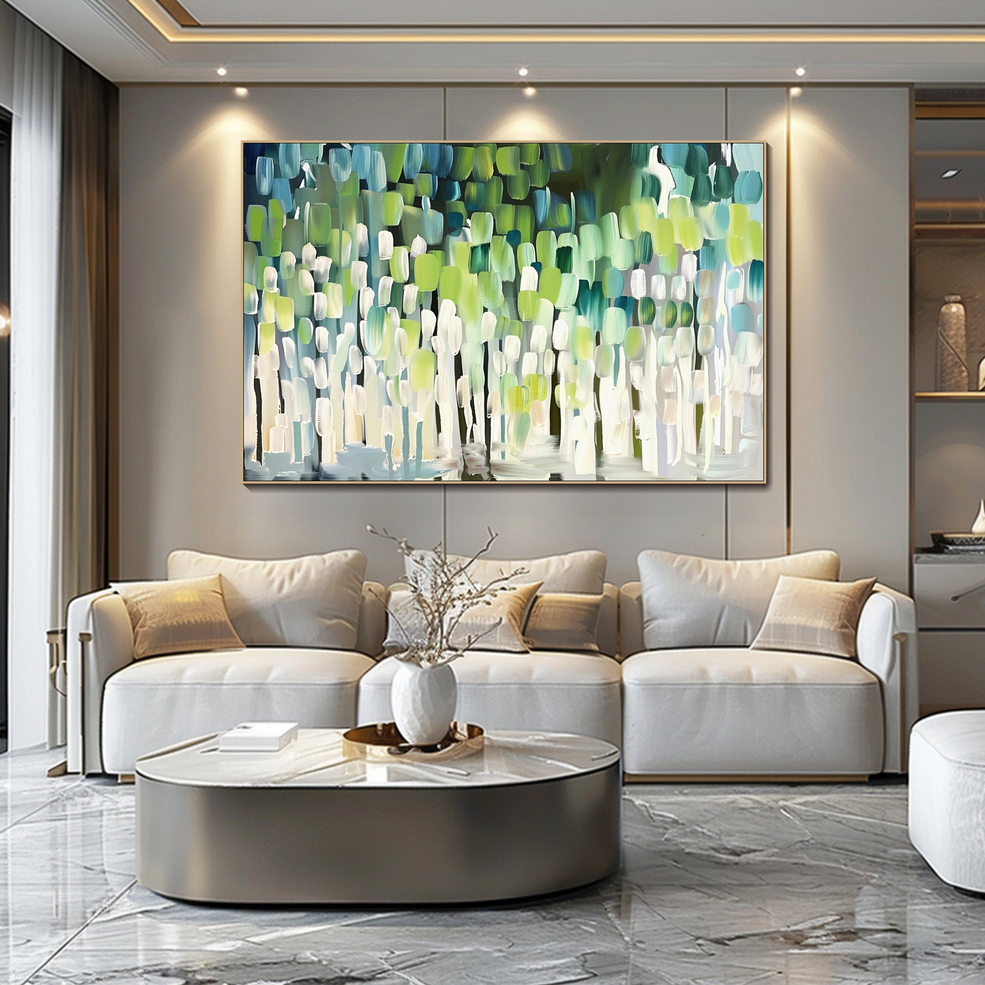 Mint Rhythm – 3D Heavy Texture Geometric Palette Knife Canvas Abstract Painting | Modern Abstract Living Room & Office Art