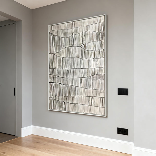 Linen Trace – Modern Minimalist Linear Texture Hand-Painted Neutral Wabi-Sabi Painting | Japandi Organic Wabi-Sabi Living Room & Hallway Art