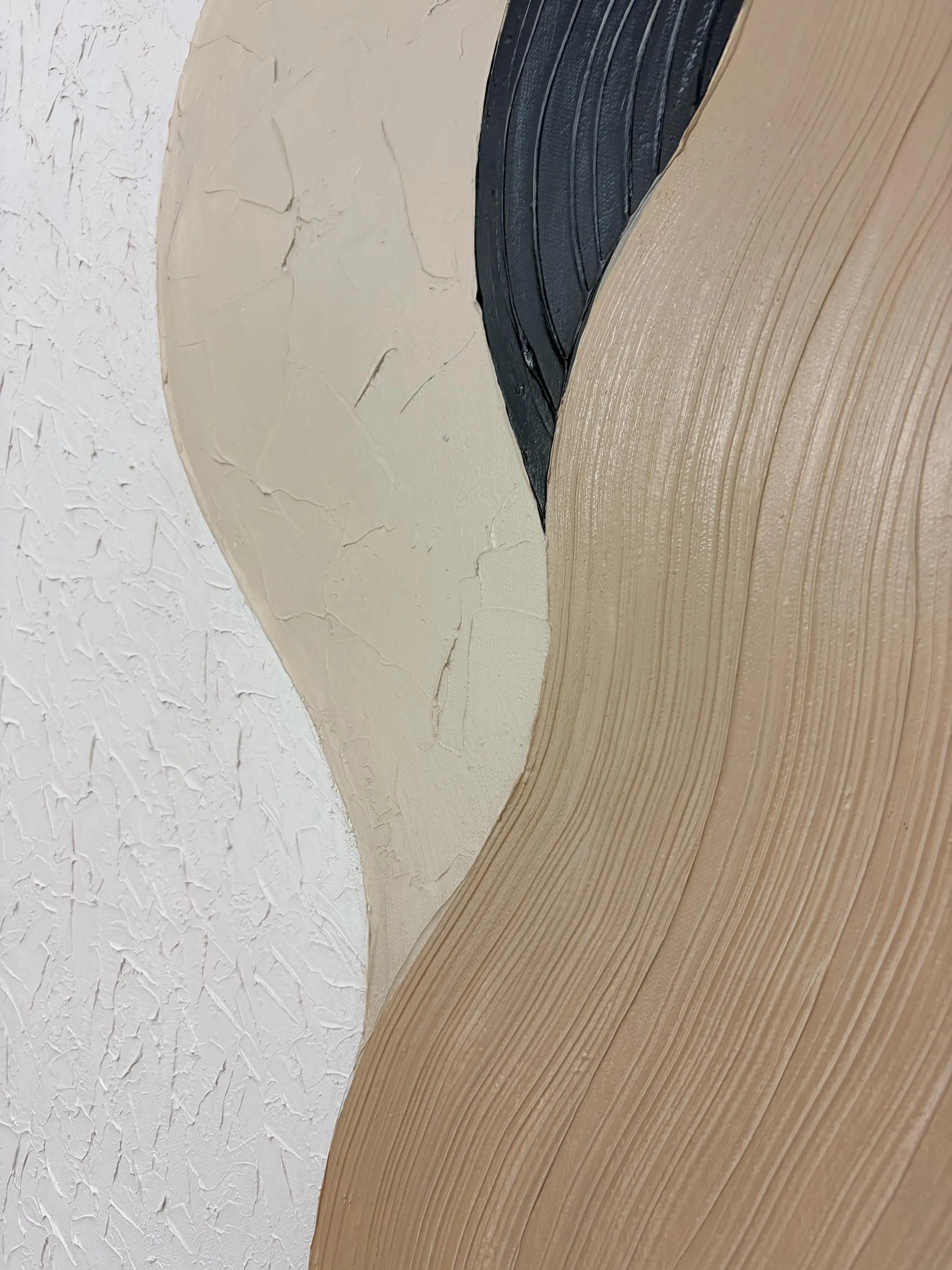 Earthen Flow – Neutral Sand & Espresso Plaster Relief Abstract Painting | Japandi Organic Wabi-Sabi Living Room & Hallway Art