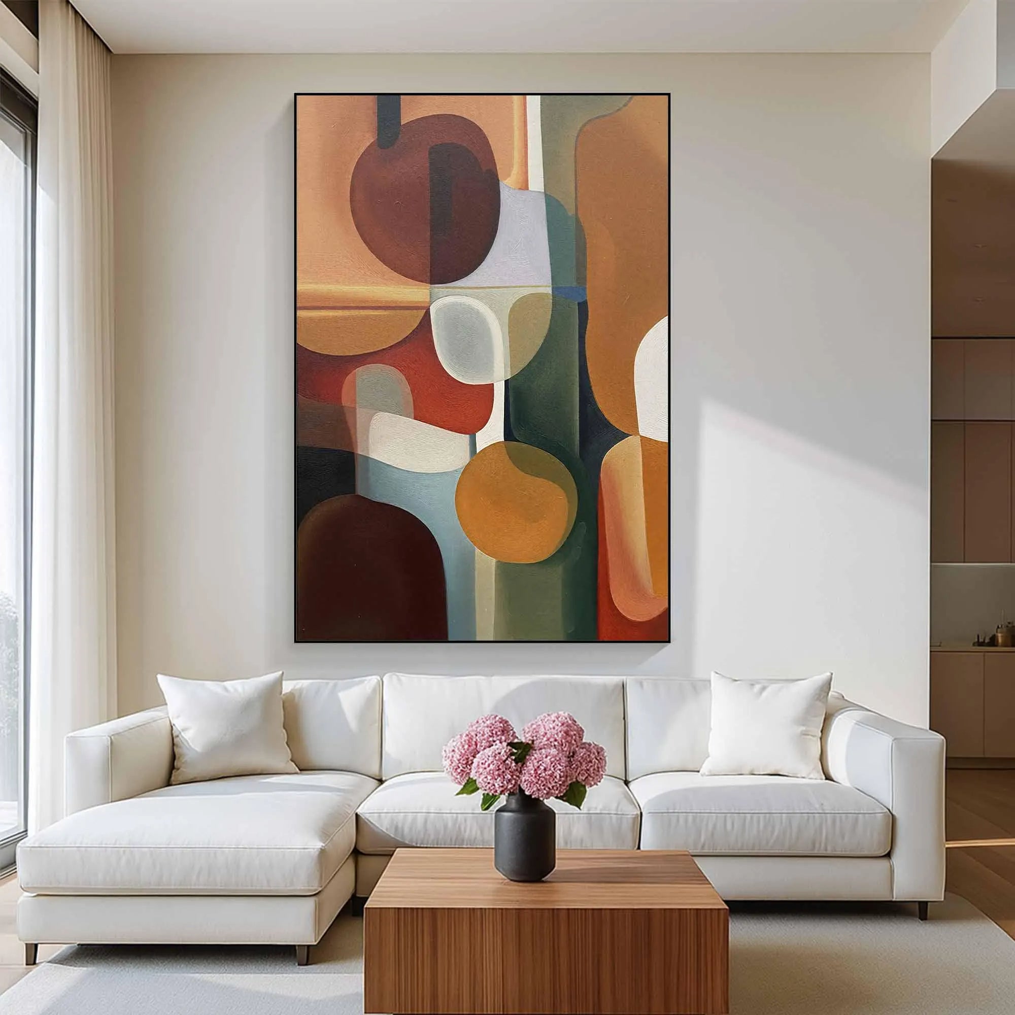 Retro Contour – Warm Earth Tone Geometric Abstract Painting | Modern Wabi-Sabi Living Room Art
