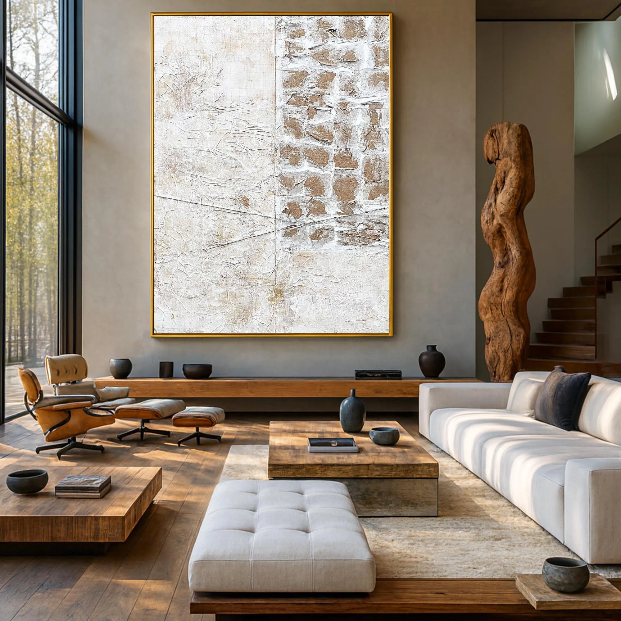 Ancient Path – Hand-Painted Stone Texture Relief Abstract Mixed Media Wabi-Sabi Painting | Japandi Wabi-Sabi Living Room & Bedroom Art