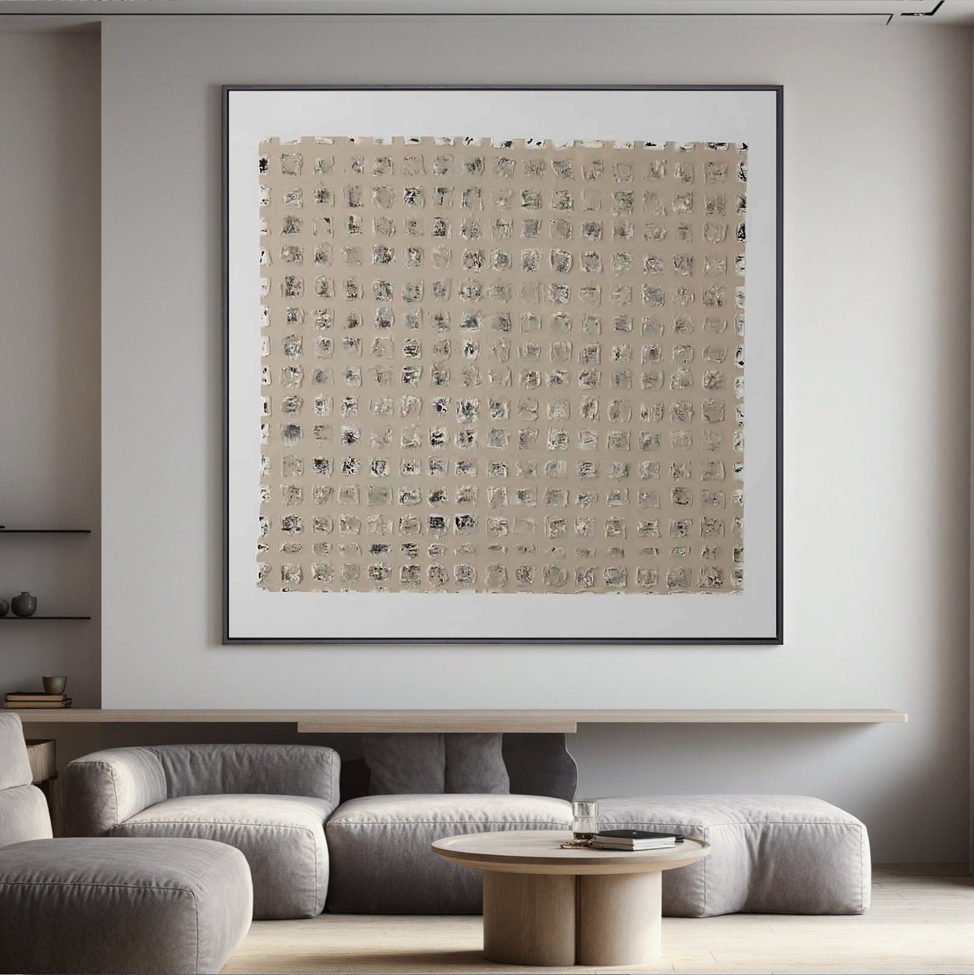 Ancient Script – Hand-Painted Neutral Beige Matrix Plaster Relief Wabi-Sabi Painting | Japandi Organic Wabi-Sabi Living Room & Hallway Art