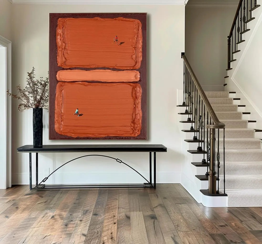 Clay Court – Hand-Painted Terracotta Tennis Court Minimalist Athletes Sport Painting | Contemporary Sport Home Office & Living Room Art