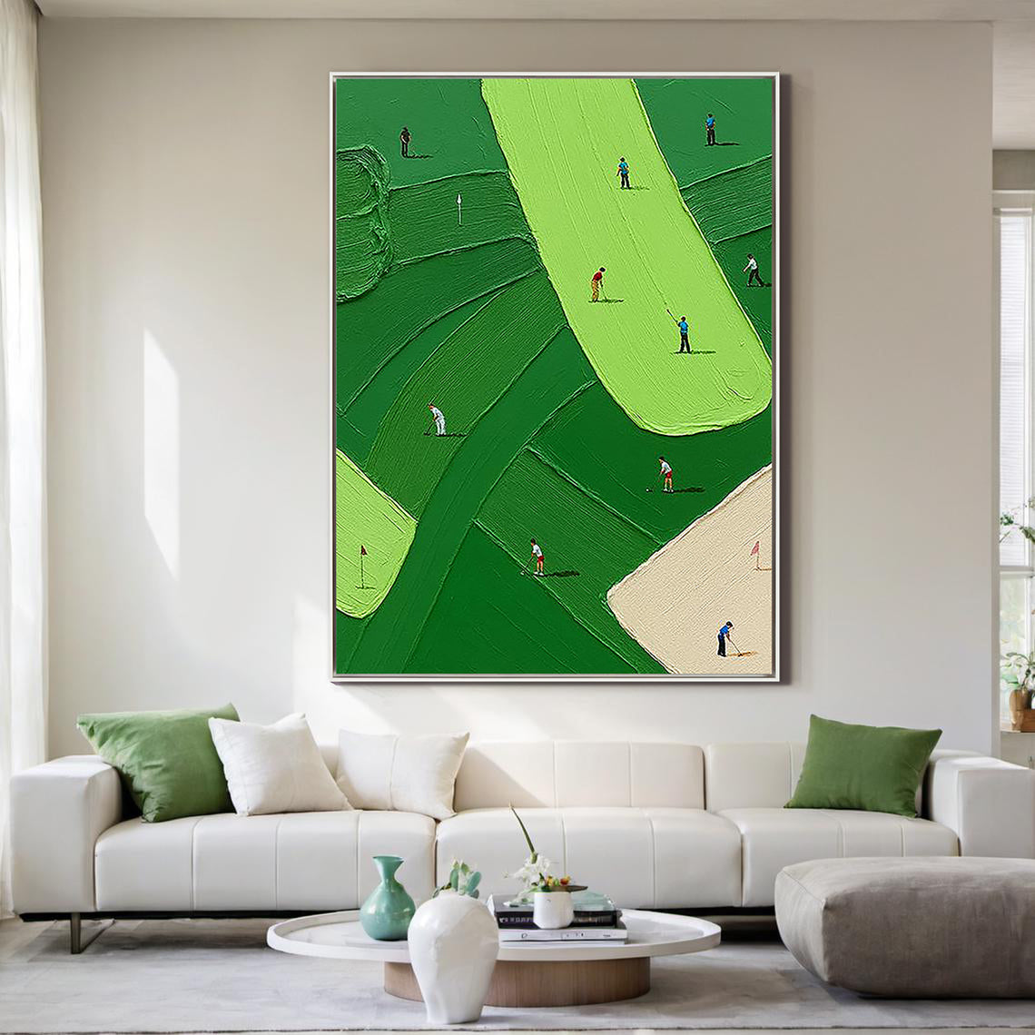 The Green – Minimalist Fairway Relief Texture Painting | Contemporary Sport Home Office & Living Room Art
