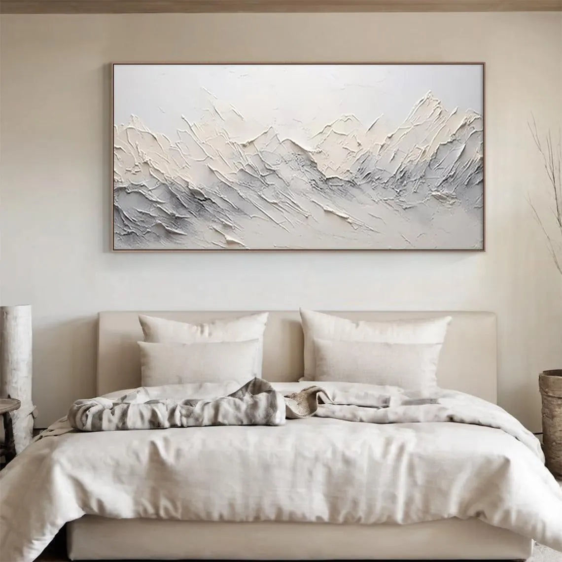 SNOWY PEAKS: Mountain Wall Art, Hand-Painted Plaster Effect 3D Palette Knife Heavy Texture Canvas Painting