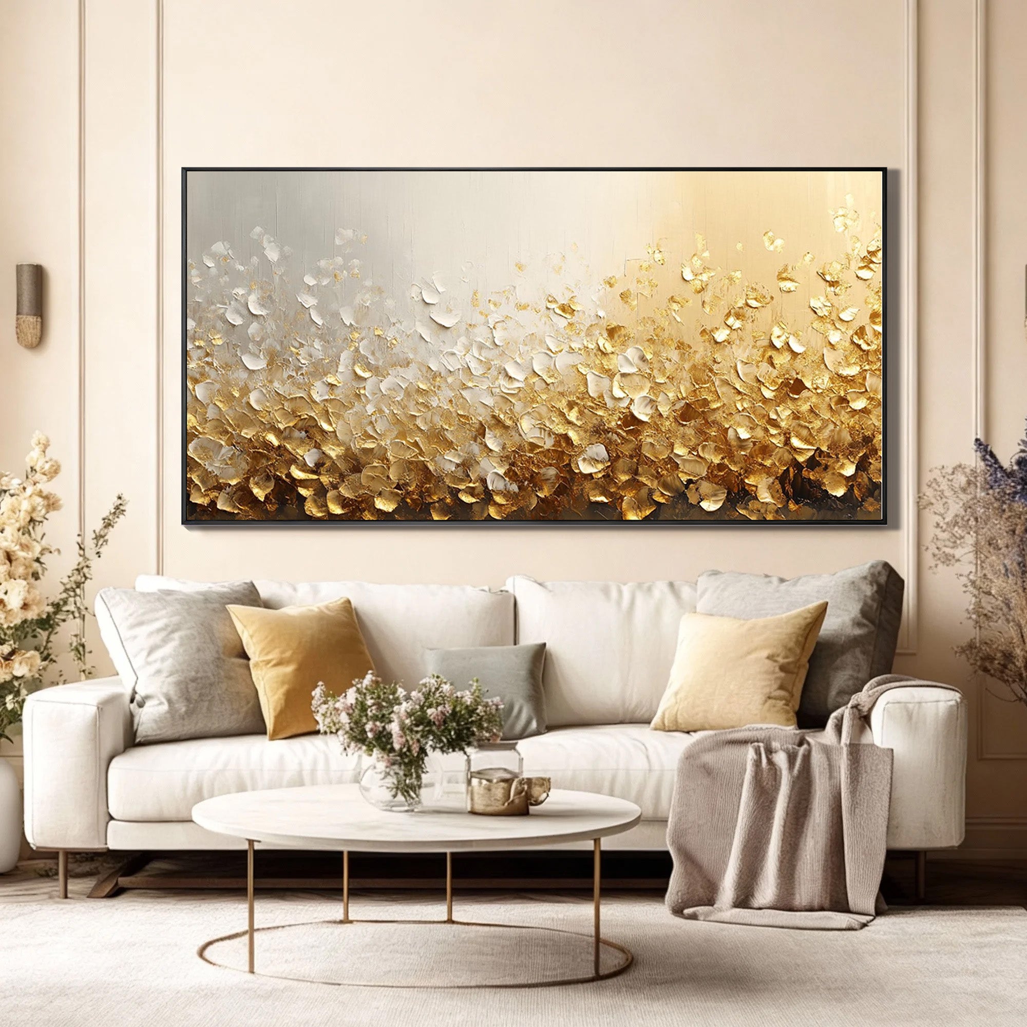 GOLDEN SPLENDOR: Texture Wall Art, Luxury Gold Foil Metallic Relief Hand-Painted Abstract Gallery Art