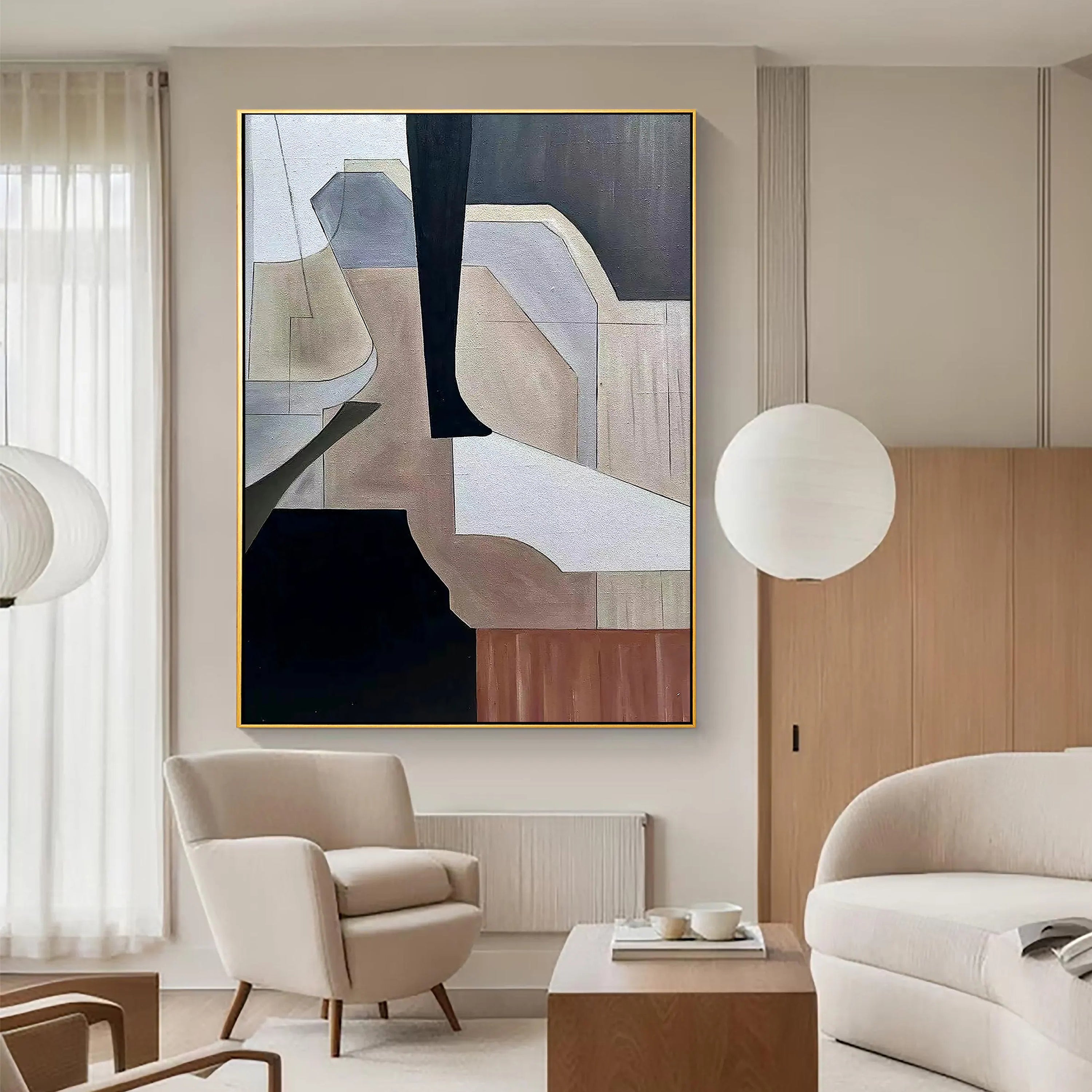URBAN GEOMETRIC: Minimalist Wall Art, Hand-Painted Modern Abstract Neutral Tone Block Textured Gallery Art