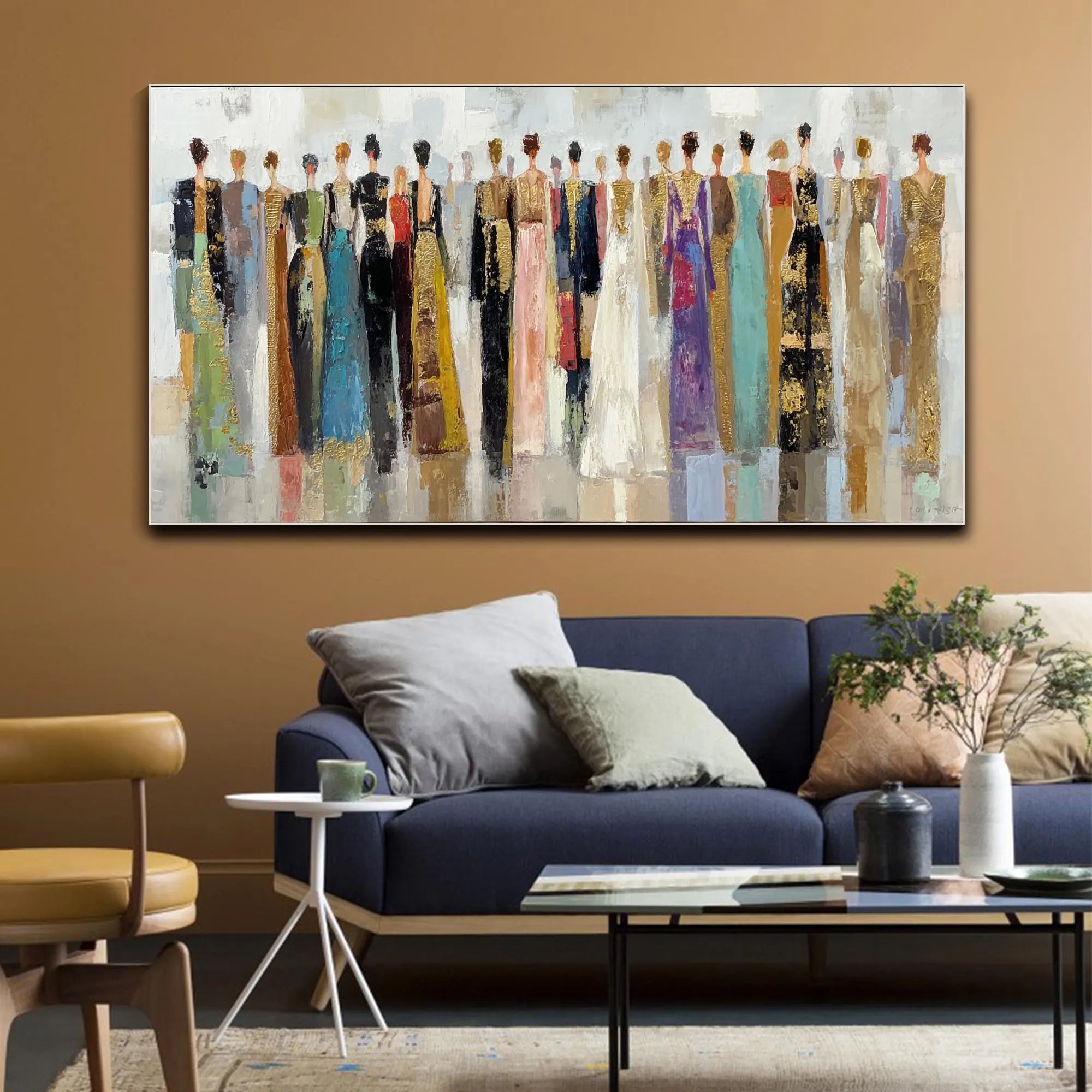 URBAN GATHERING: People Portrait Art, Hand-Painted Horizontal Abstract Crowd Figure 3D Textured Canvas Art