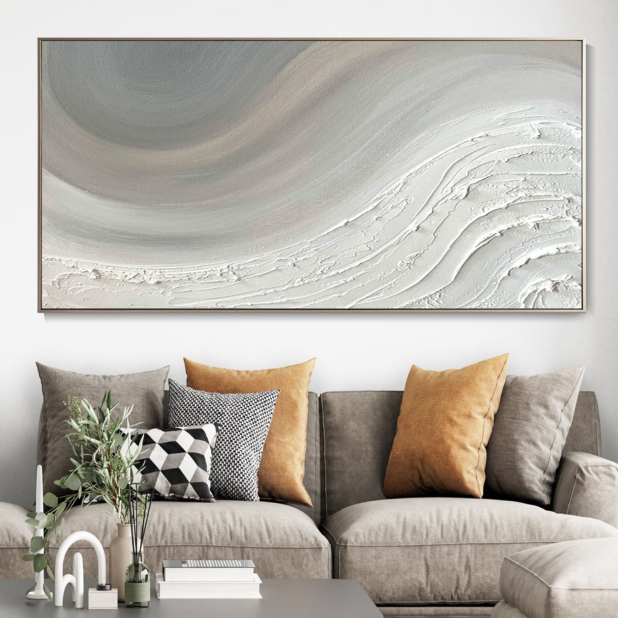 Ethereal Flux - Wabi-Sabi Gray & White Textured Abstract Art | Modern Minimalist Sofa Backdrop Art